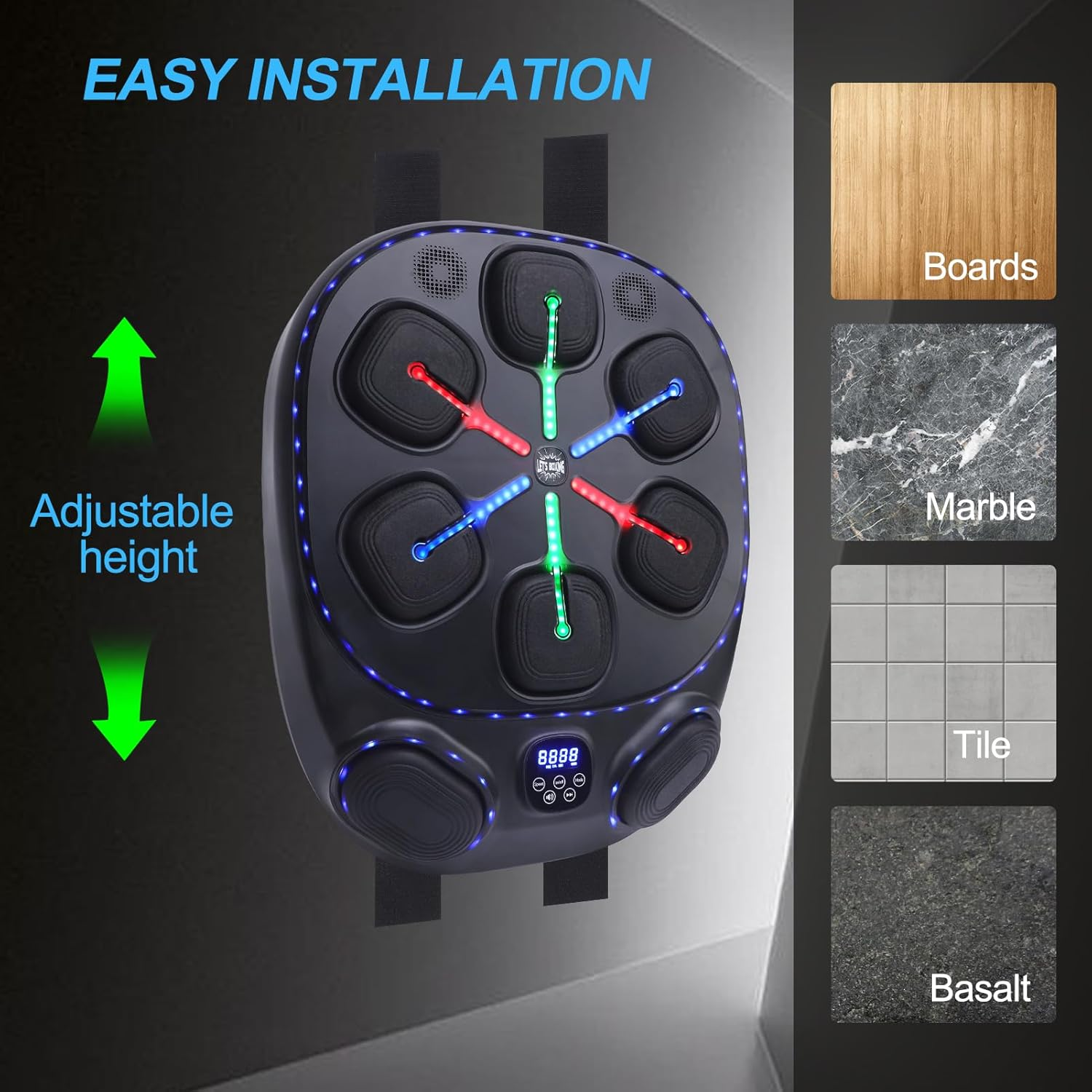 ZEMBSOYA Smart Music Boxing Machine Wall Target Training Adjustable Bluetooth Wall Mounted Punching Machine for Children Adults image number 1