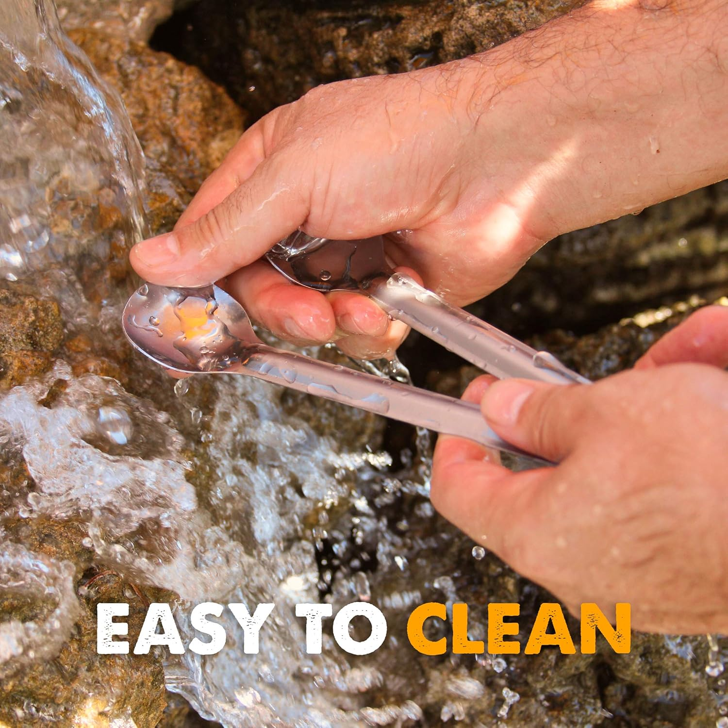 Tapirus - Long Spork and Long Spoon Set - 9.4-Inch Long Deep Reach Stainless Steel Eating Utensils for MRE Bag - Keep Hands Clean and Away from Heat - Carry Bag Ideal for Hiking, Camping, Backpacking image number 1