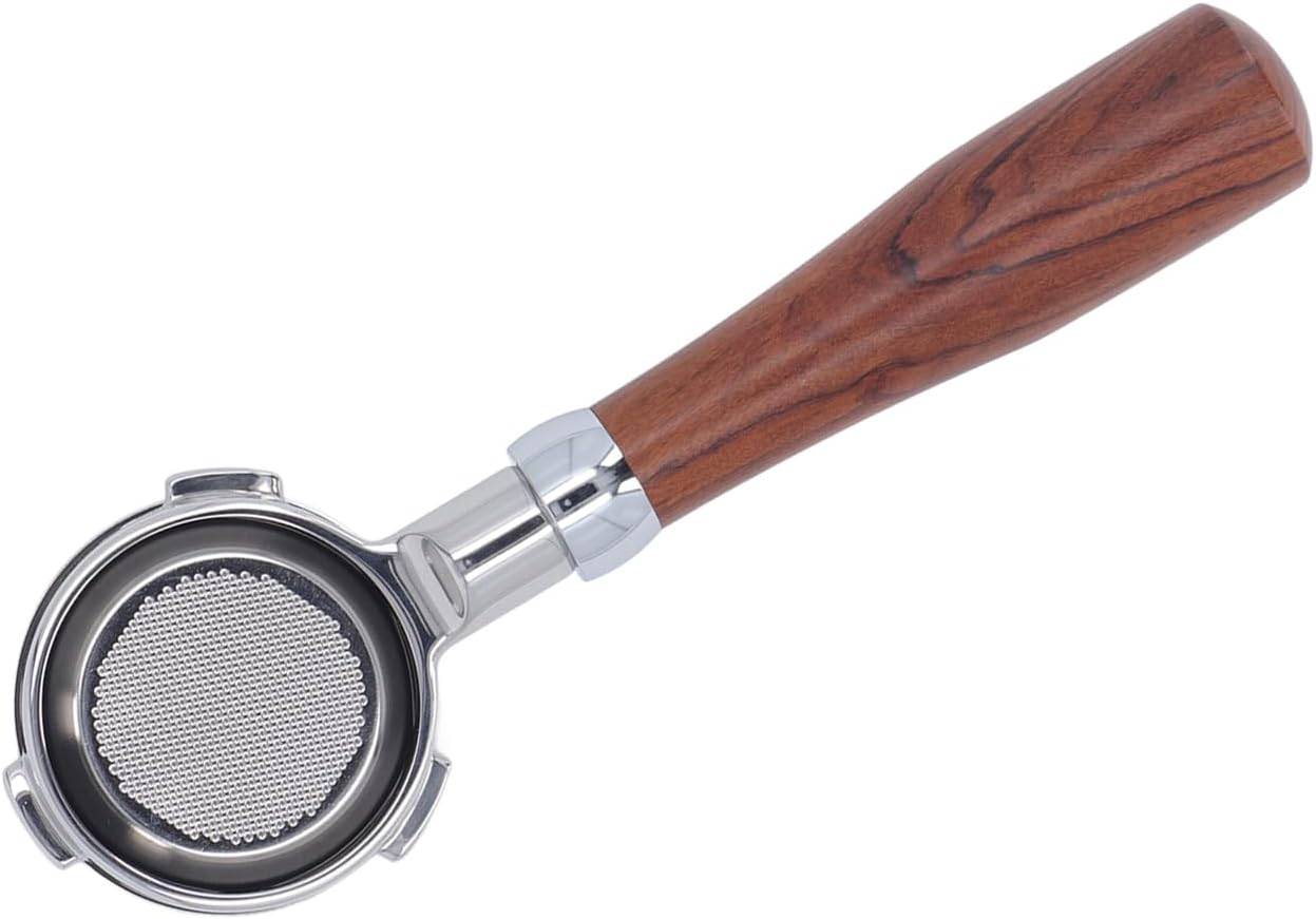 Coffee Bottomless Portafilter, Removable 58Mm Bottomless Portafilter, Anti-Oxidation, Easy To, 3 Ears Solid Wood Handle for Coffee Shop (E Circle Rosewood)