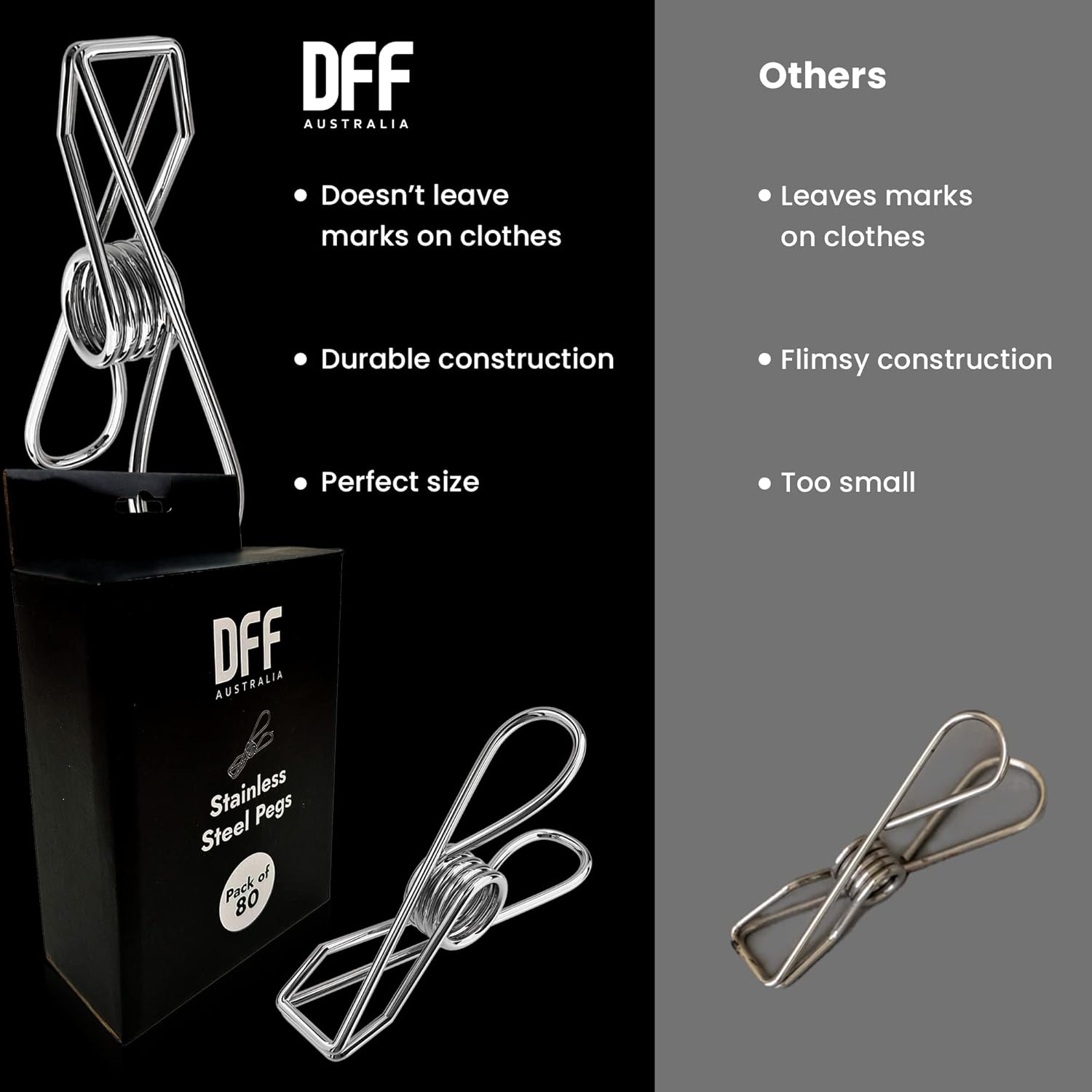 DIRECT from FACTORY Stainless Steel Pegs (Pack of 80) &ndash; 5.5X1.3X2.5 Cm, Metal Hanging Clips for Clothes, Towels, Socks, Pictures, Paper &ndash; Heavy Duty, Windproof, Multipurpose Wire Pins for Laundry image number 1