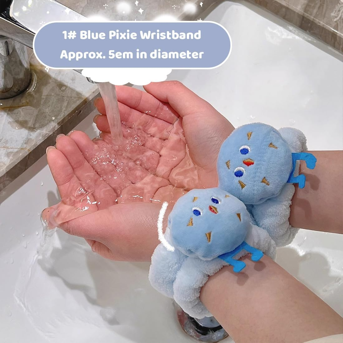 Spa Face Headband Wrist Wash Bands Set Face Wash Bracelets Elastic Makeup Hair Band Sweatband for Makeup and Washing Face Women Spa Yoga Shower, Coffee Colour, Blue image number 1