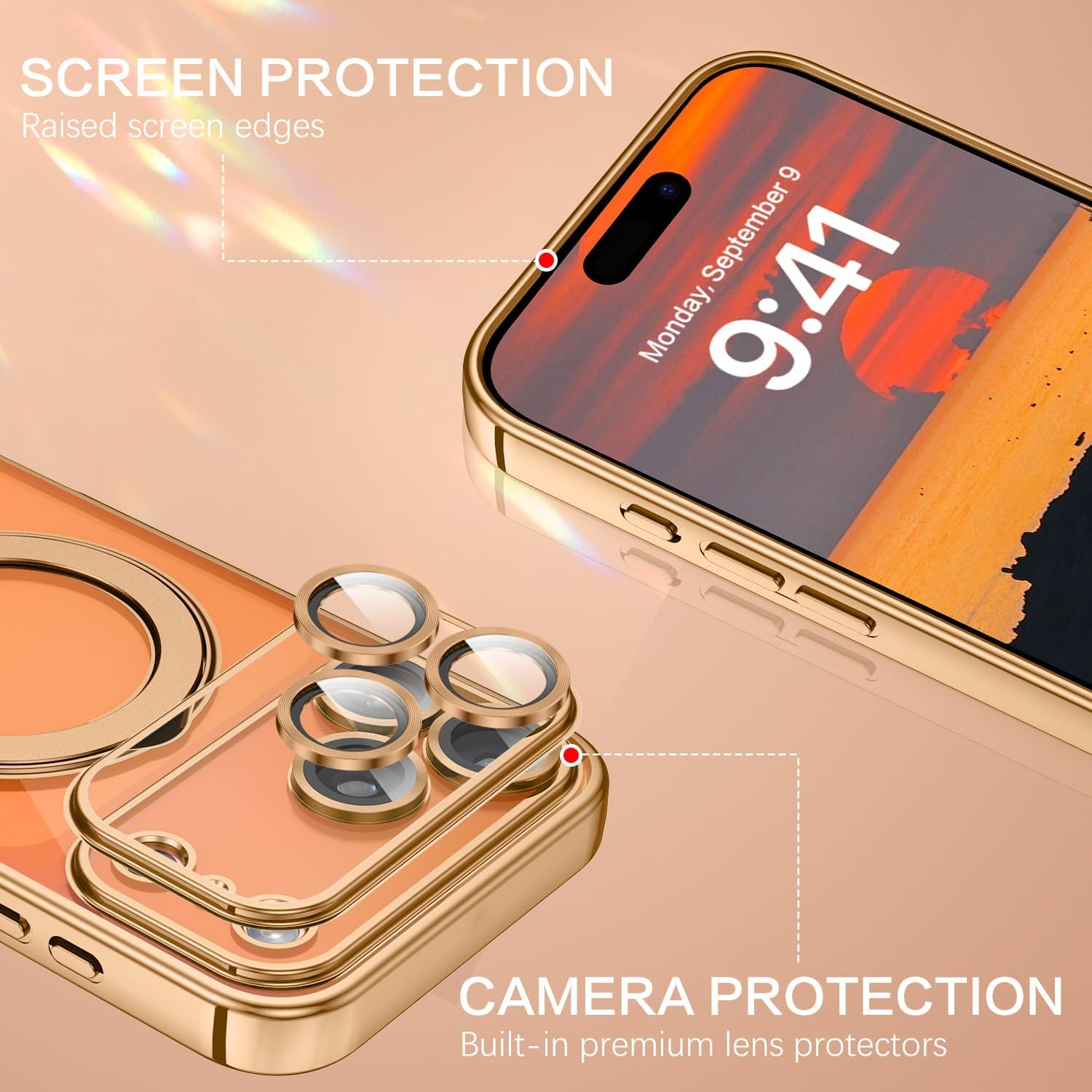 Gaobao Case for Iphone 17 Pro Max, Mobile Phone Case Iphone 17 Pro Max with Invisible Magnetic Ring Stand [Compatible with Magsafe] Coating, Transparent Back Protective Case, Gold image number 6