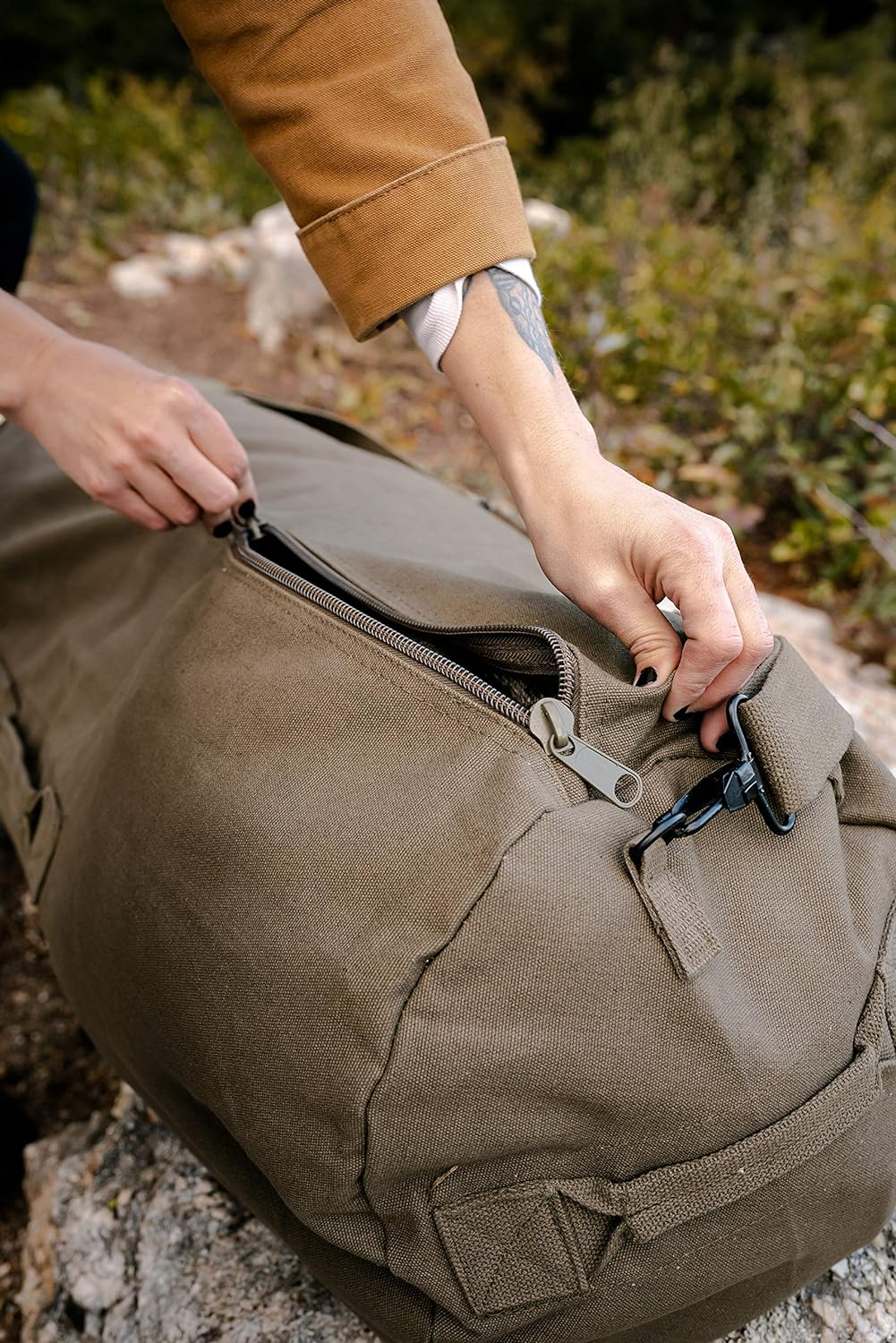 Deluxe Duffel Bag W/Zipper, Olive Green - 42"X15"X15" image number 2