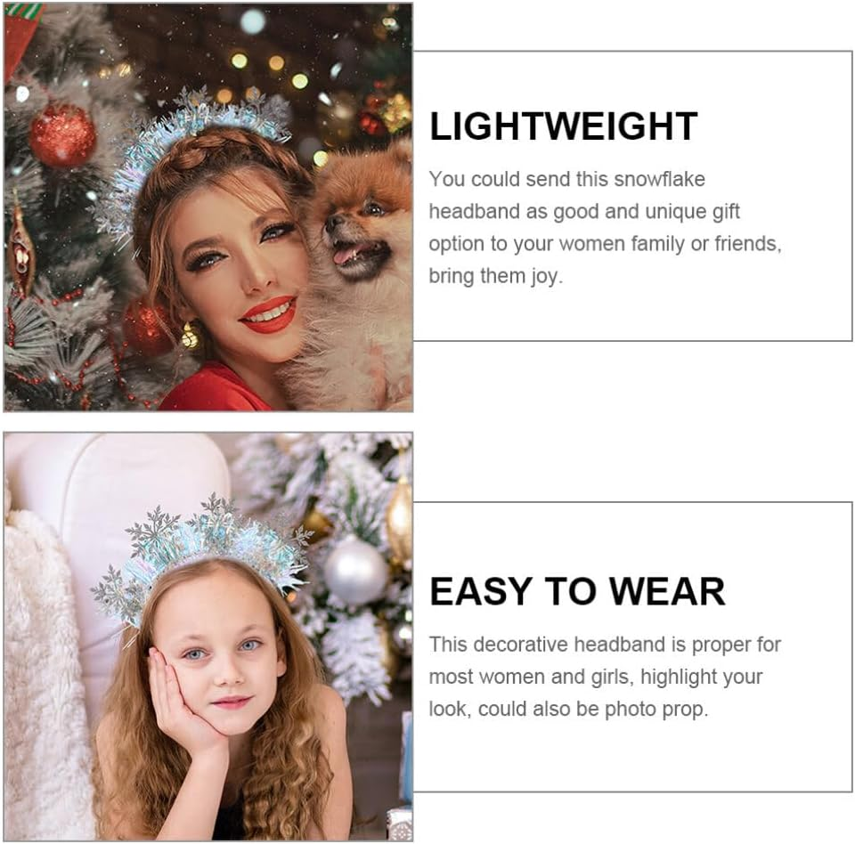 Healvian 3 Pieces Snowflake Headband Glitter Snowflake Headband Fascinator Hair Headdress Christmas Headbands for Women image number 6