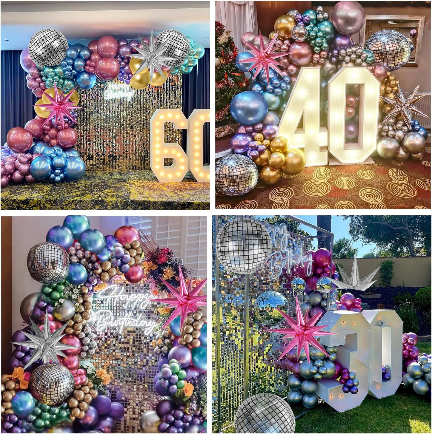 FOTIOMRG 135Pcs Disco Balloon Arch Kit with Disco Ball Balloons Silver Blue Green Purple Hot Pink Gold Metallic Balloons, Starburst Disco Foil Balloons for Birthday 70S 80S 90S Disco Party Decorations image number 2