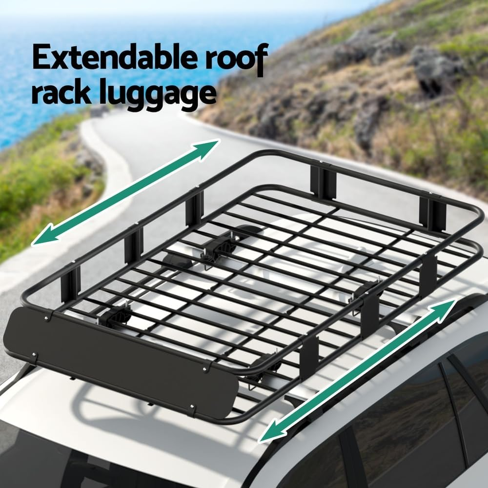 Giantz Car Roof Rack, 160Cm Length Universal Roofs Racks Storage Hitch Basket Luggage Container Cars Cargo Taxi Vehicle Accessories Transporting Storages, Steel Frame 100Kg Aluminium Black image number 1