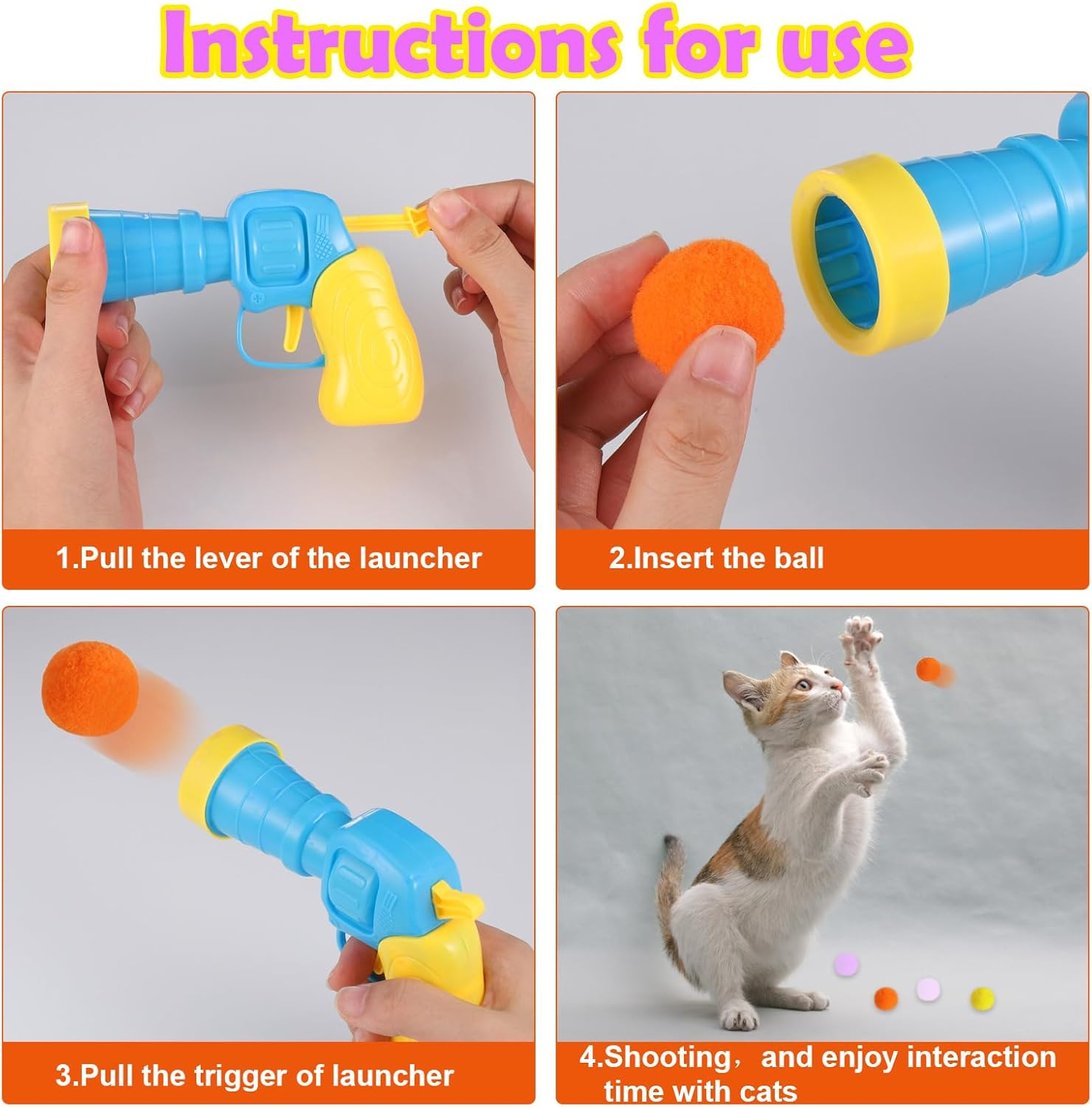 Zocipro Pack of 100 Cat Toy Ball Gun, Interactive Cat Toy with Plastic Start Tool, Interactive Toy for Cats Indoor, Cat Toy Ball (30 Mm) image number 6