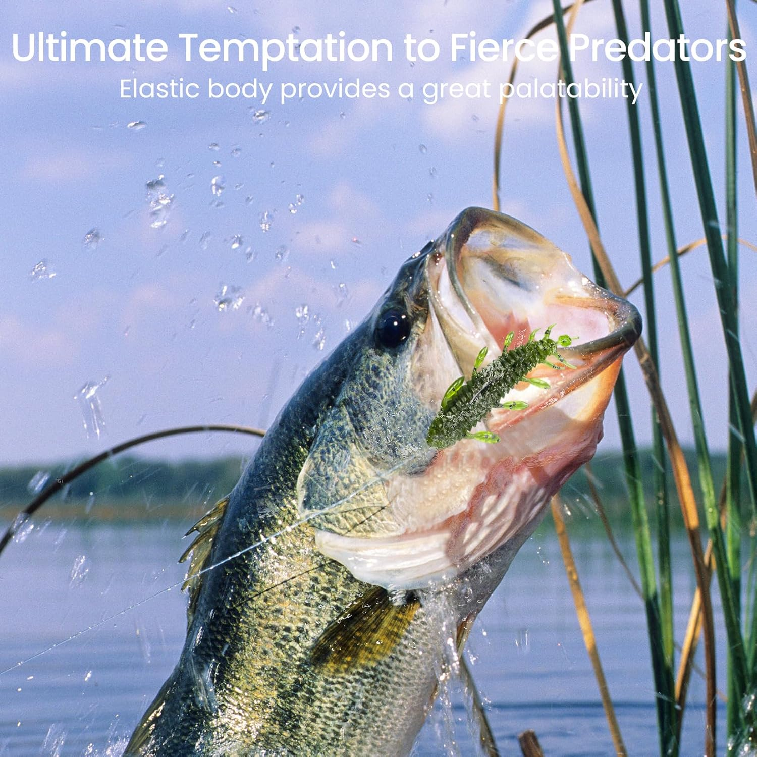 Pristis 10 Pcs Chariot Bug Soft Lures, Wacky Worms Baits for Bass Fishing, Plastic Insect Swimbait Set for Texas Weightless Finesse Rig Kit Gear Saltwater Freshwater