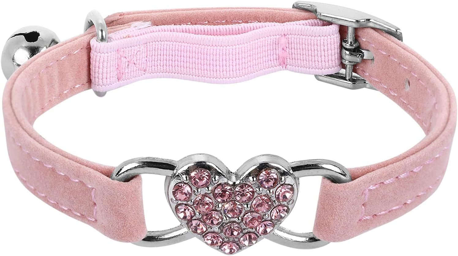 Heart Bling Cat Collar, Adjustable Collar with Safety Belt and Bell Rhinestone Collar for Kitten Small Dog Cat (Black)