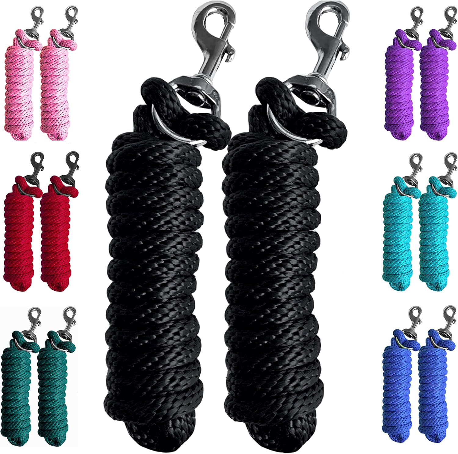 Majestic Ally Pack of 2 Solid Poly Lead Rope for Horses & Livestock &ndash; 10 Foot Long and 5/8 Inch Thick - Replaceable Heavy-Duty Bolt Snap &ndash; Handmade &ndash; Soft, Broken in Feel (Turquoise)