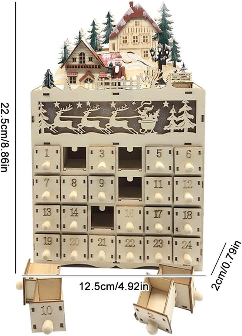 24-Day Christmas Countdown Calendar Decoration,Led Holiday Decoration,Wooden Christmas Advent Calendar,Wooden Calendar Decoration with 24 Storage Drawers for Home Christmas Party image number 1
