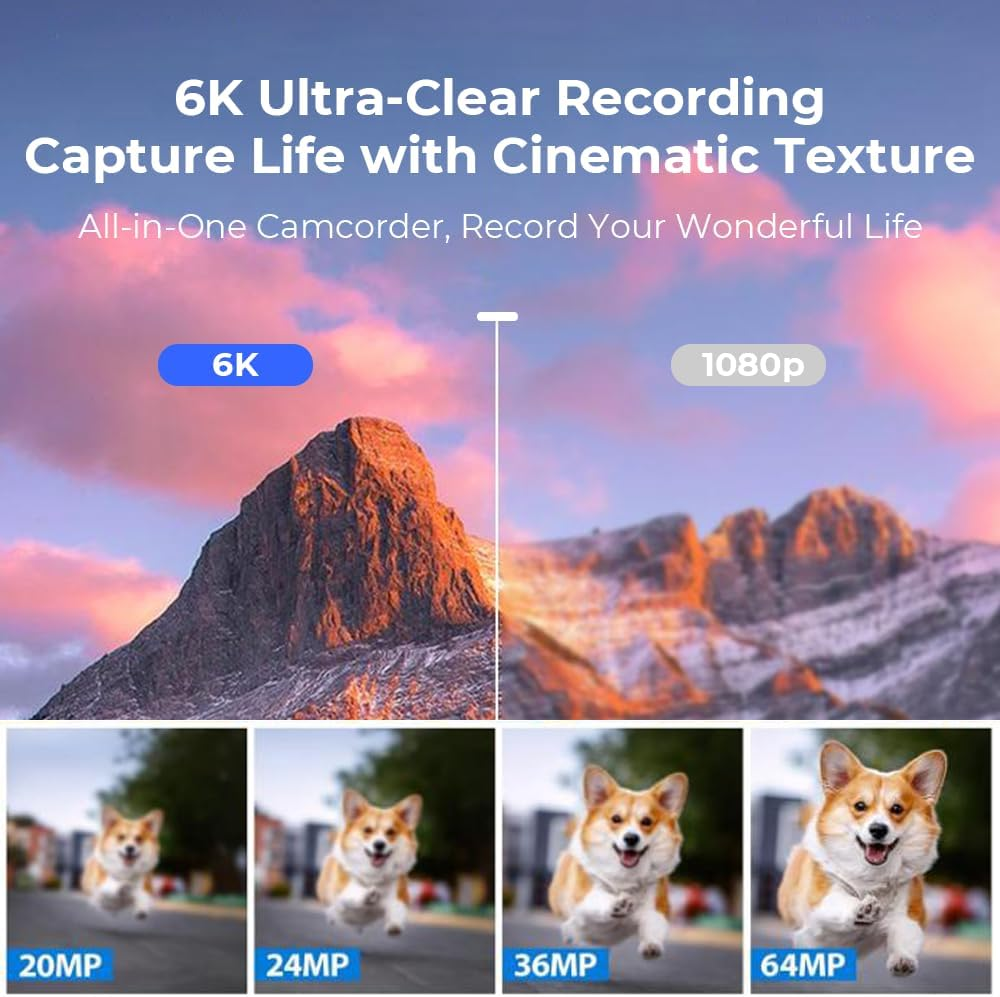 6K 64MP Digital Camera for Photography & Youtube Vlogging, 3" 180&deg; Flip Screen, 16X Zoom Autofocus, Wifi, with Wide-Angle Lens,64Gb TF Card, 2 Batteries, Charger, Reader & Flash image number 2