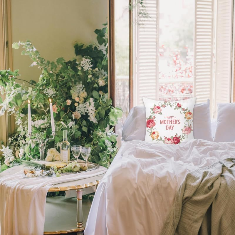 Grandma Mom Gifts for Mothers Day Pillow Cover 18X18 Decorative Flower Cushion Cover Creative Happy Mom&rsquo;S Day Pillowcase Gifts for Mommy Aunt Grandmother Granny Nanny from Kids Grandkids image number 6