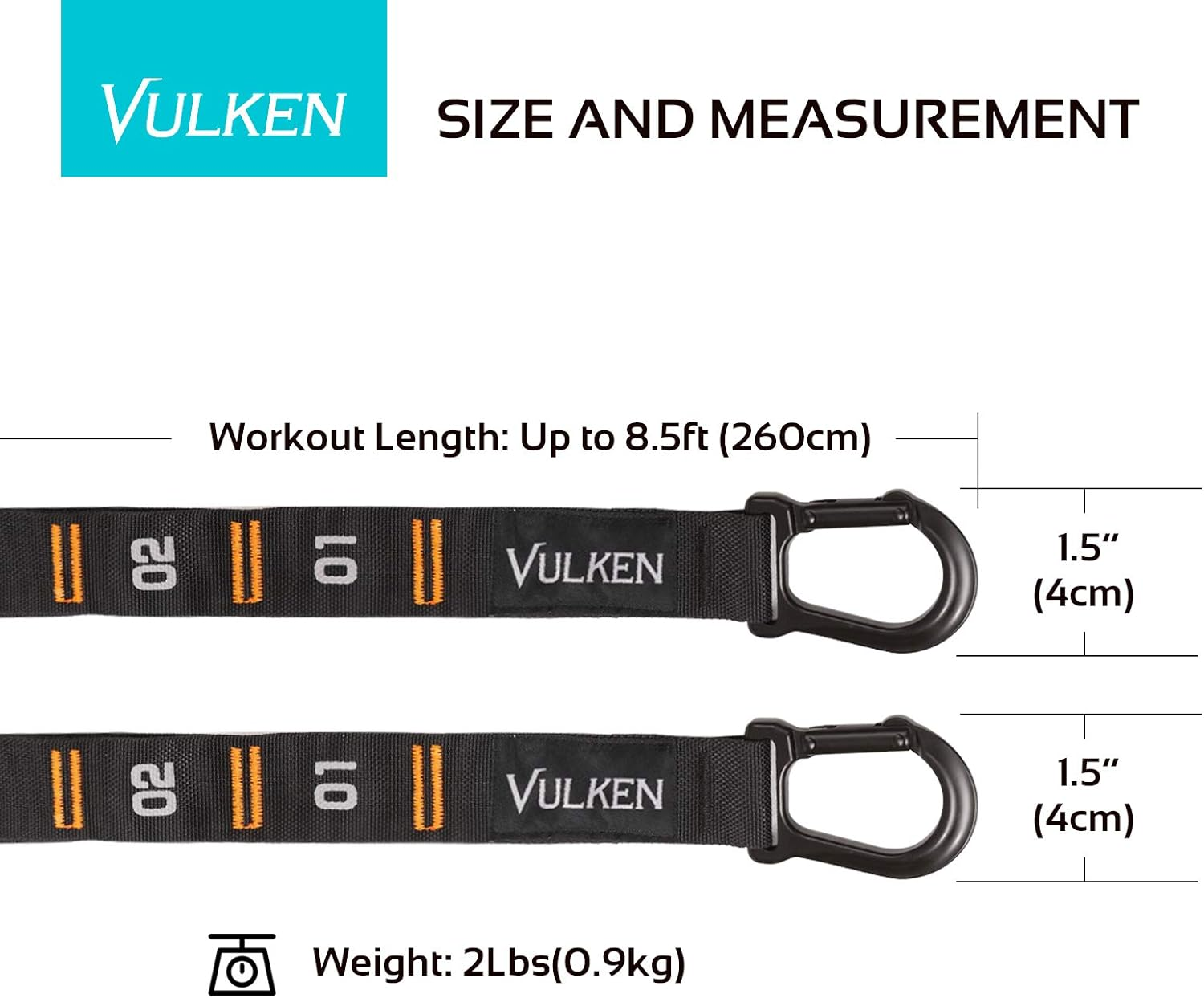 Vulken Adjustable Numbered Straps for Gymnastic Rings Steel Carabiners Quick Hook System Easy to Set up One Pair Strap Only image number 1