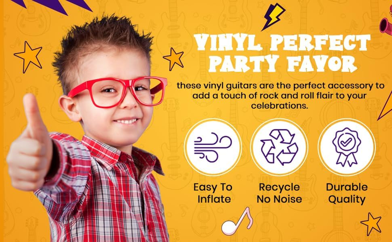 Zugar Land Rock Inflatable Guitar (42 Inches) Vinyl. Perfect Party Favor, DJ Dance 80S Rocker (Gold and Silver (2 Pack)), Multi, 42 Inch image number 3