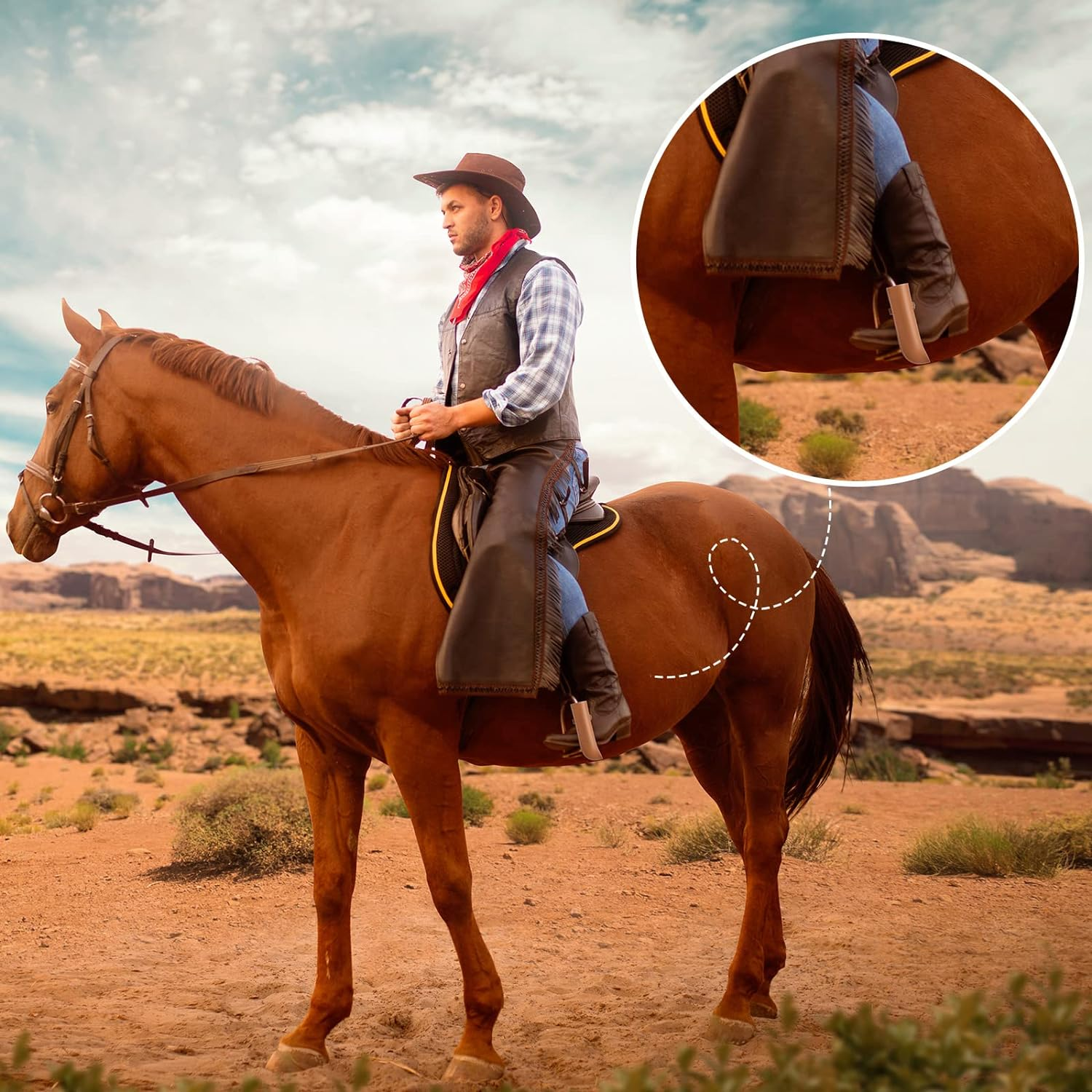 Woanger Leather Flag Carrier with Stirrup for Horse Saddles, 7 X 2.2 Inch, Brown image number 3