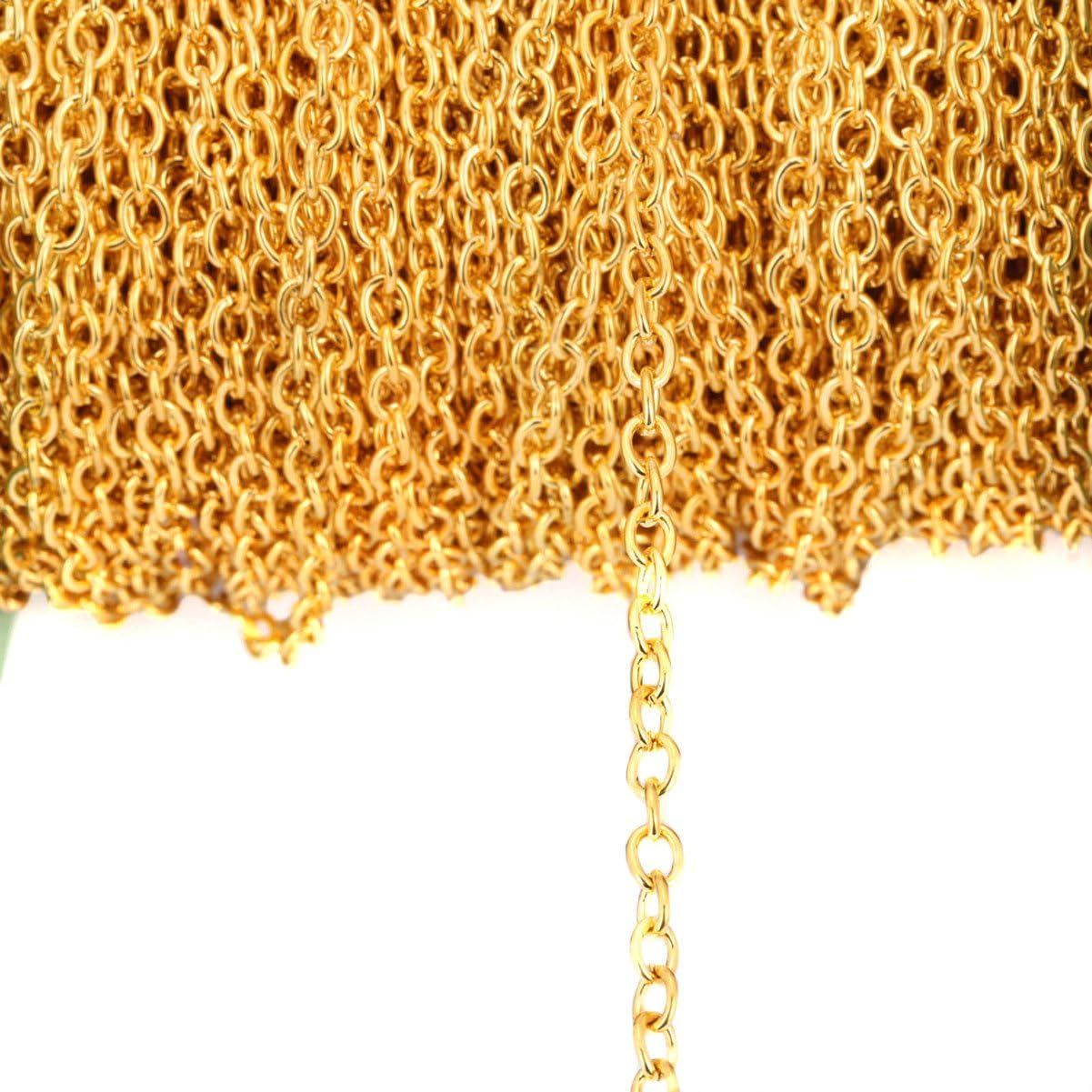 32.8 Ft Small Link 4 X 6Mm Iron Twisted Cross Chains - DIY Making Necklace Bracelet Jewelry Accessories Cable Chain (KC Gold)