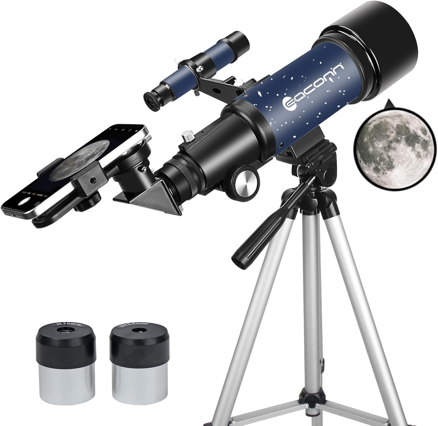 Telescope for Adults Beginners, Opening 70Mm, 400Mm, Full AZ Support, Multi-Coated Optics Refractor, Travel Telescope with Tripod Holder, Phone Adapter (Blue)
