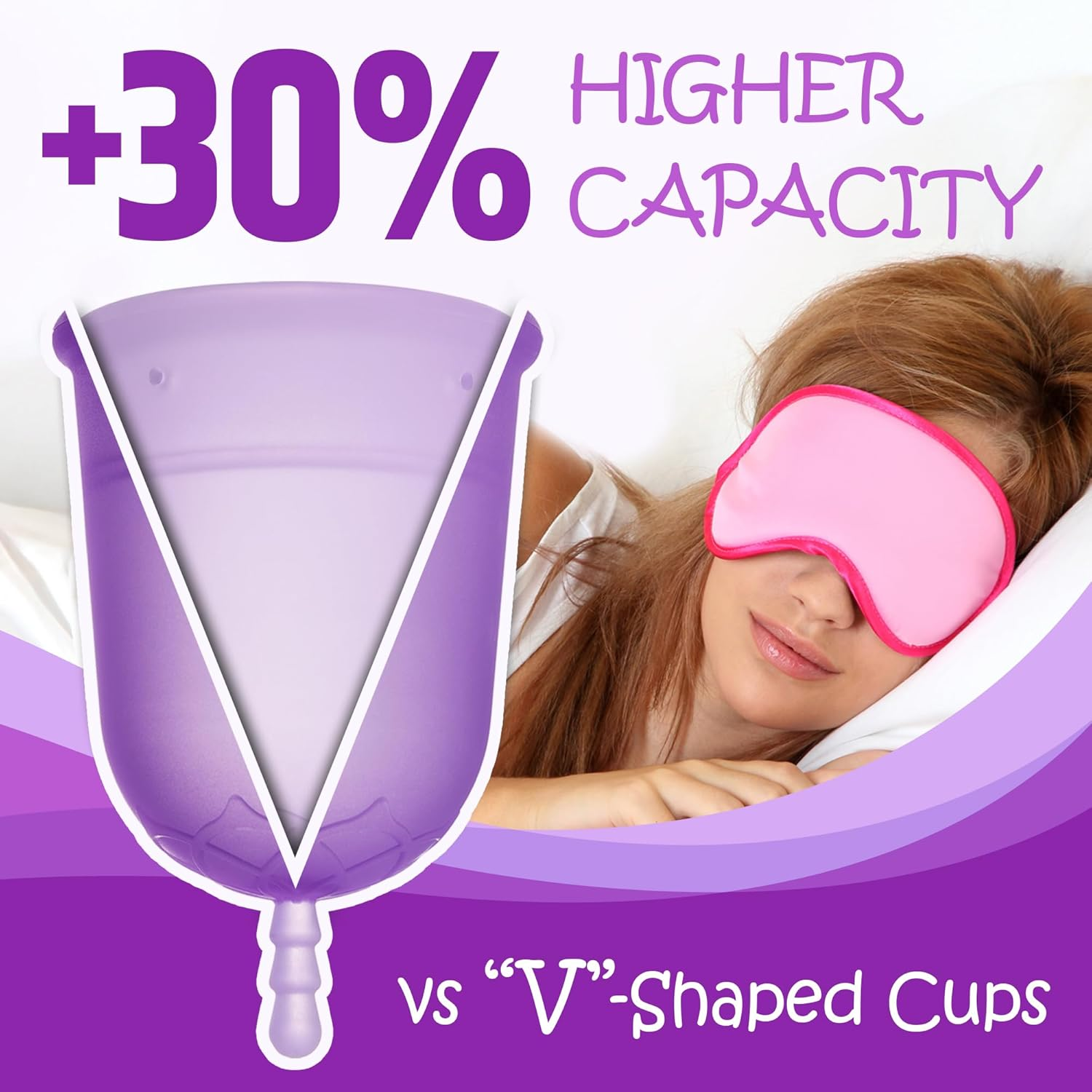 Venus Menstrual Cup - FDA Registered & 100% Medical Grade Silicone Reusable Period Cup - Unique Design to Ease Your Period Cycle - Large Capacity for Heavy Flow - Made in USA - Size Large - Purple