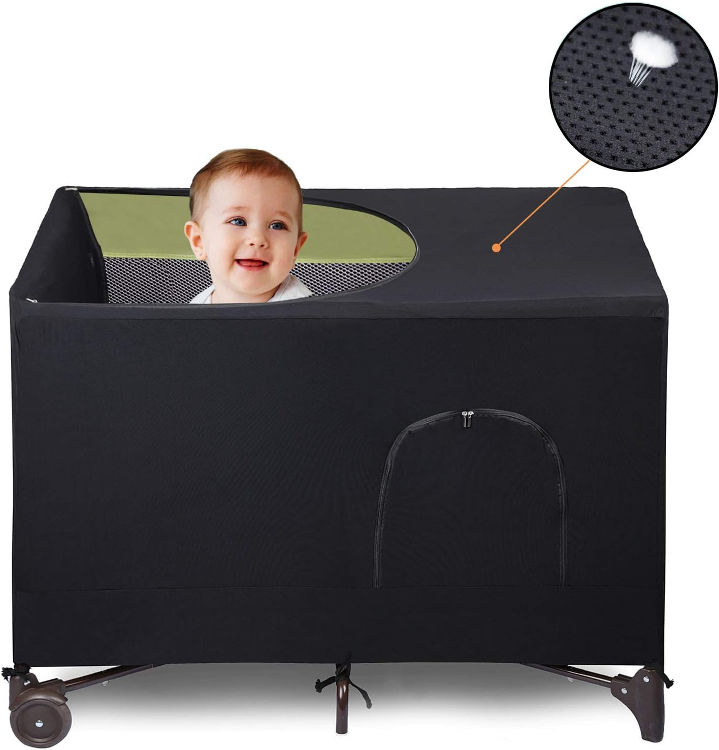 Crib Blackout Cover for Pack N Play - Travel Crib Cover, Breathable Baby Netting Cover/Tent for Indoor or Outdoor Portable Stretchy Blackout Tent, Net Curtains image number 2