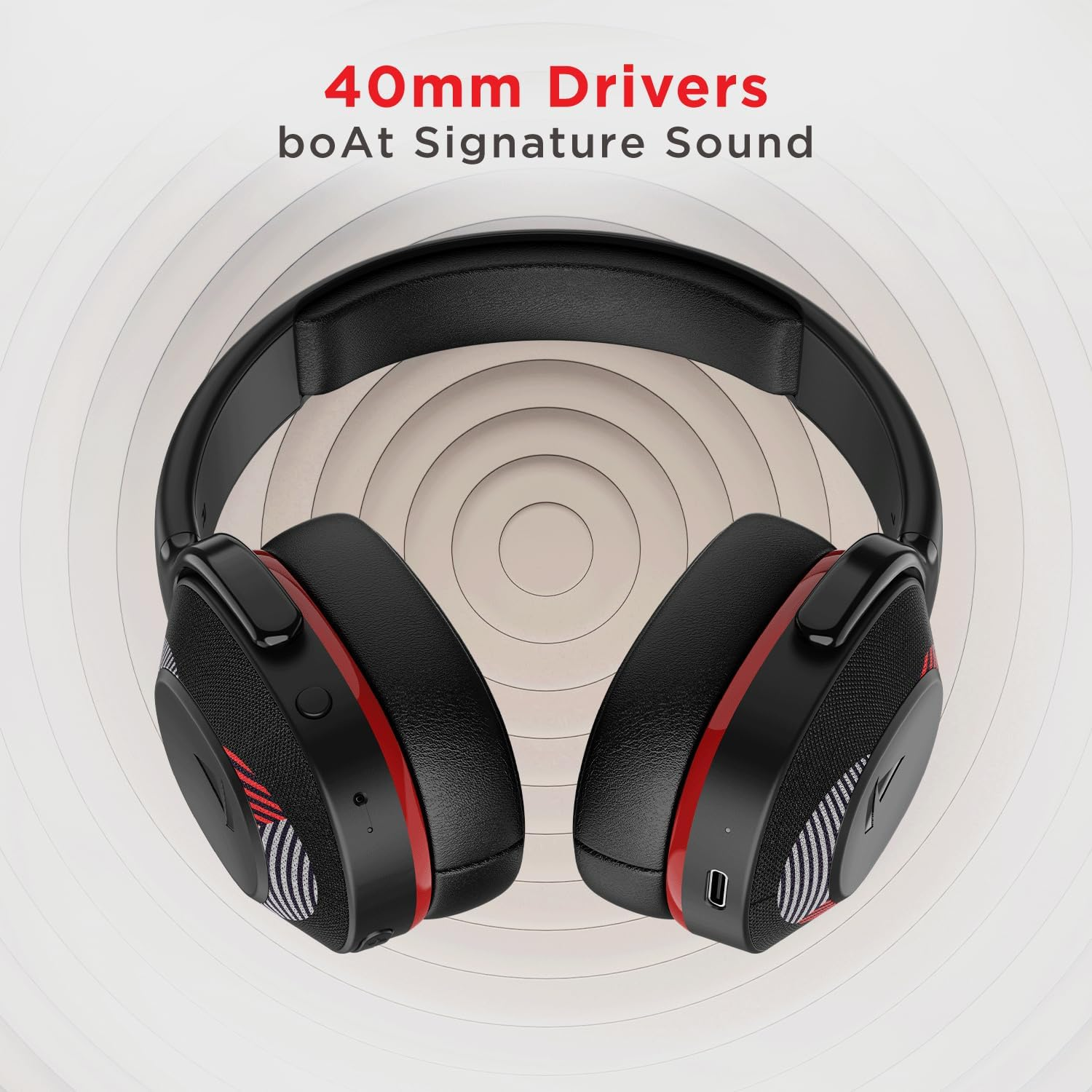 Boat Rockerz 425 Bluetooth Wireless on Ear Headphones Signature Sound, Enx Tech, ASAP Charge, 25H Playtime, Bluetooth V5.2, Dual Pairing with Mic(Fiery Red) image number 3