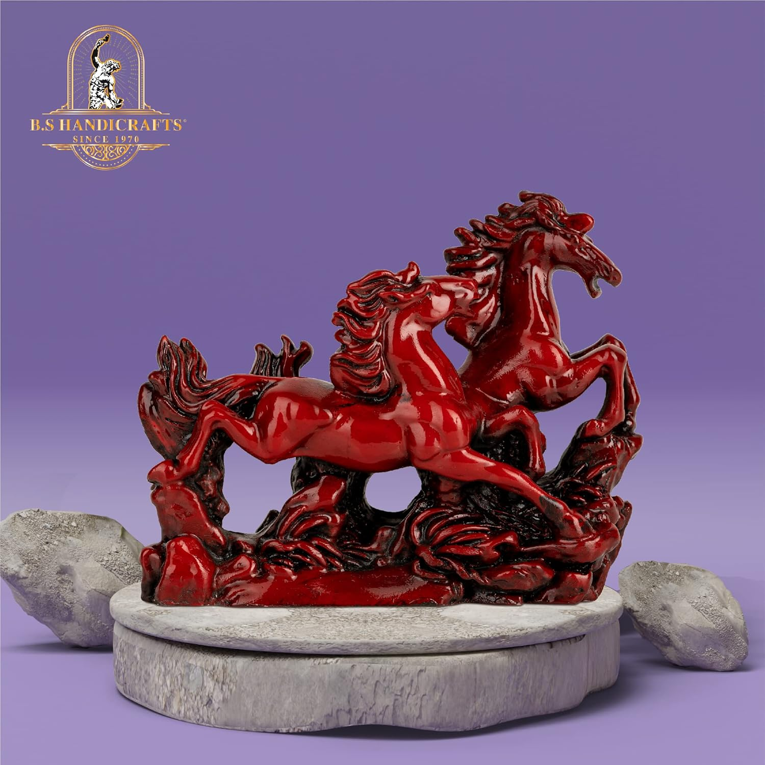 B.S HANDICRAFTS Running Horse Vaastu Statue for Home & Office | Decorative Showpiece for Wealth, Health, Success & Prosperity | Good Luck Horse Figurine (Red, Height 6 Inch). image number 3