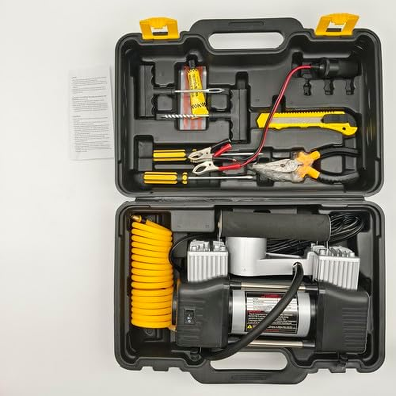 Portable Car Air Compressor Kit, 12V Heavy Duty Tyre Inflator with Tool Set, Storage Case image number 5