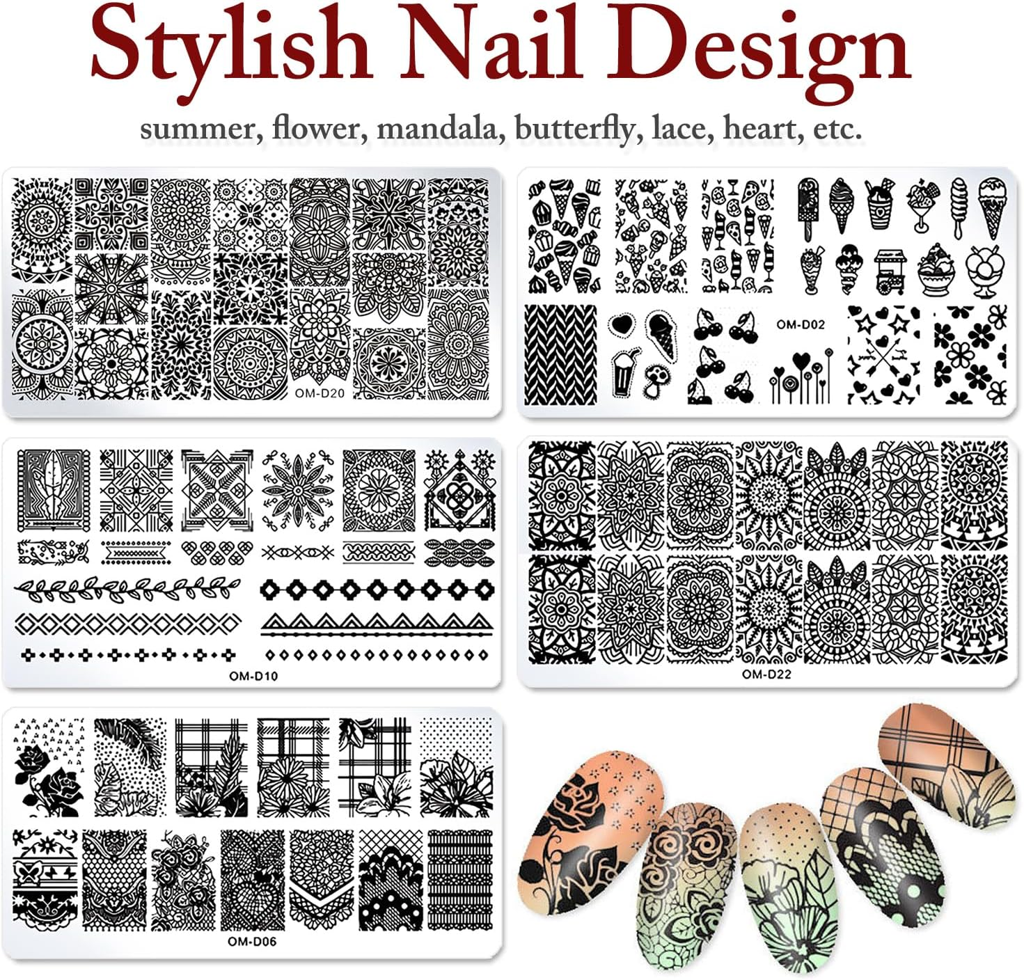 SILPECWEE 10Pcs Nail Art Plates Stamping Templates Set Geometry Design Nail Image Plate Manicure DIY Tools image number 4