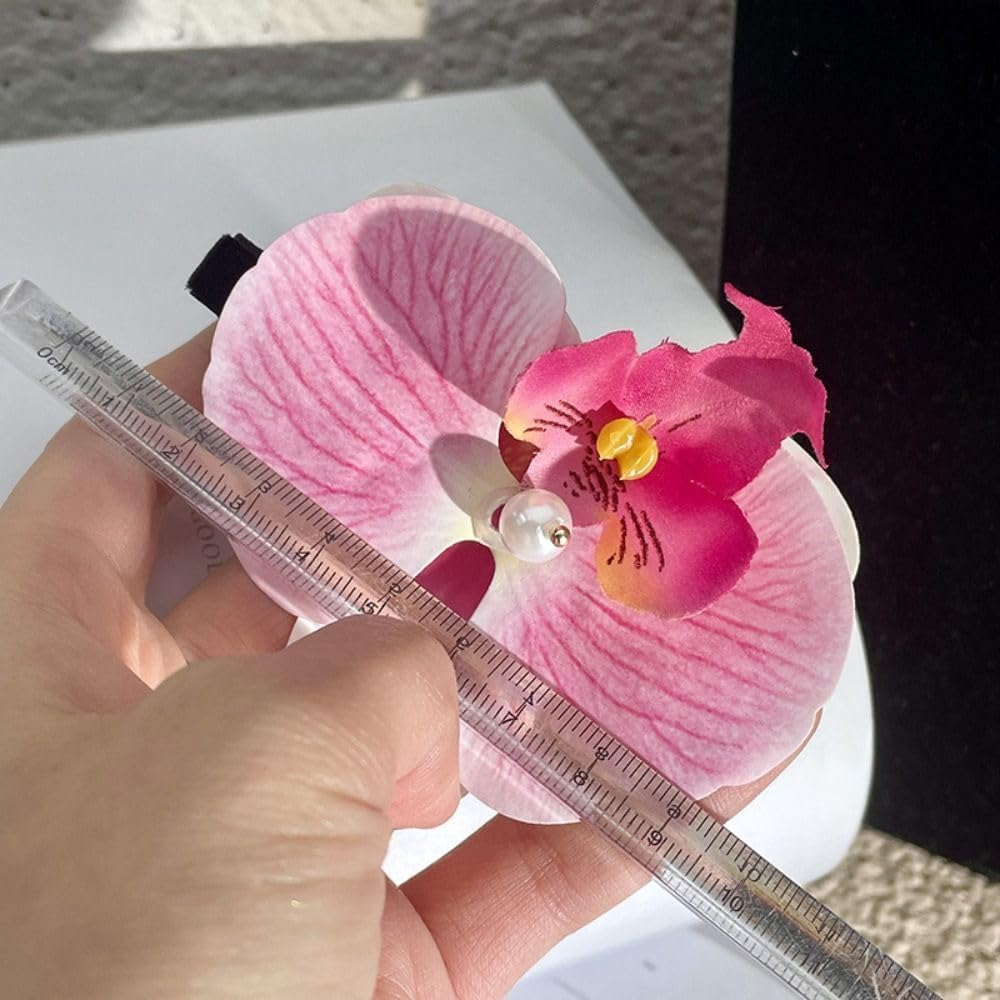 Pink Orchid Hair Clip Flower Hair Clip Cute Pink Orchid Elegant Suitable for Wavy Straight Hair Curly Cute Cute Hair Clip Accessories image number 1