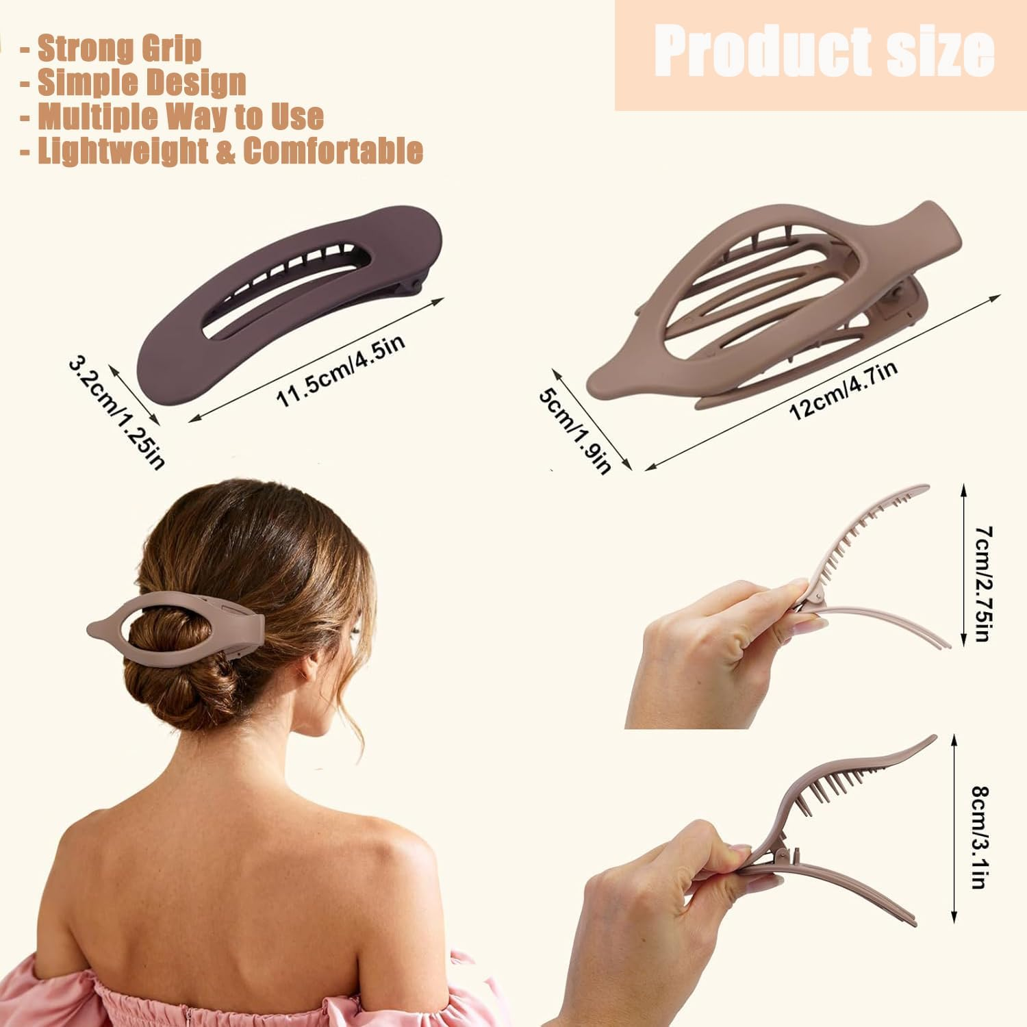 Women'S Hair Clip, Pack of 8, Flat Hair Clip, Claw Clip, Strong Hold & Non-Slip, Large Flat Claw Clip, Hair Clip for Inserting for Thick and Thin Hair image number 1