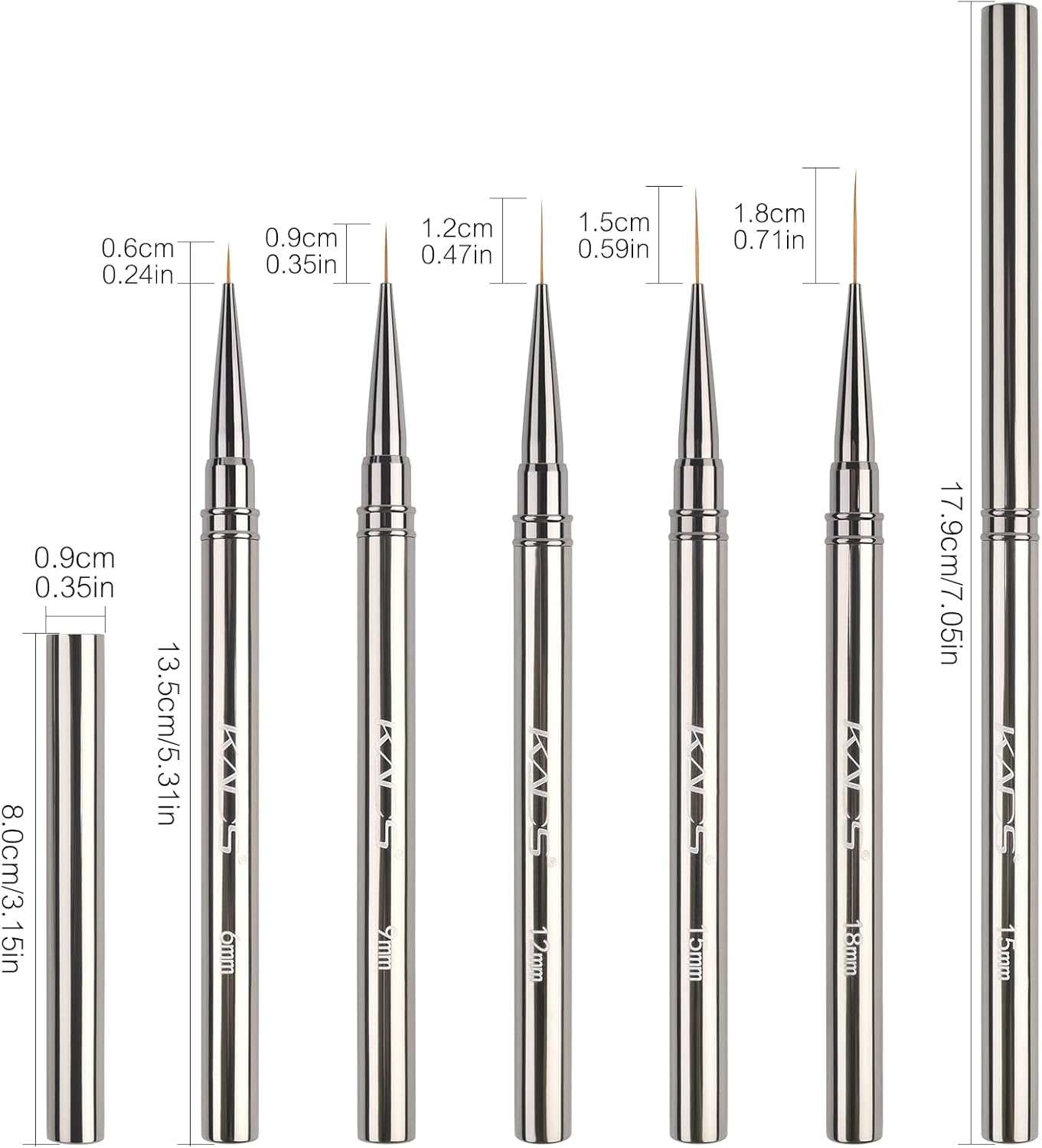 KADS Metal Handle Fine Liner Nail Brush 5 Sizes to Choose 6Mm/9Mm/12Mm/15Mm/18Mm Ultra-Thin Bristles Drawing Smudging Framing Lining (18Mm) image number 2