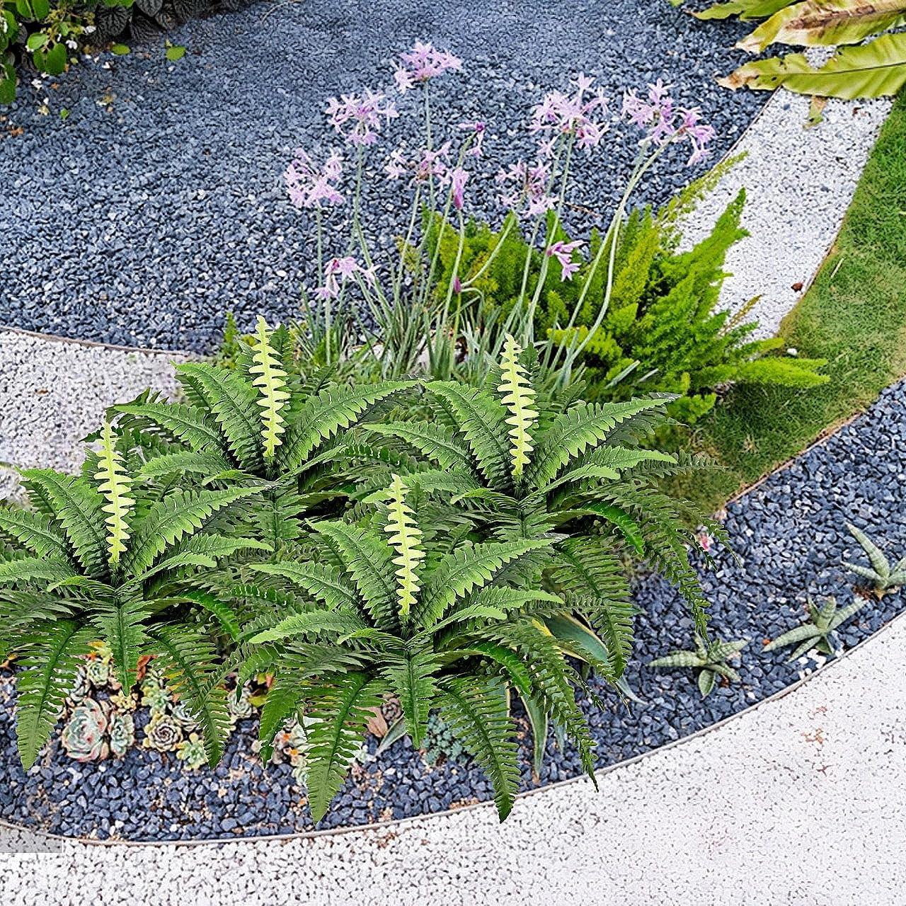 Artificial Ferns for Outdoors 3 Bundles, Large Fake Plants Greenery Artificial Boston Fern UV Resistant Faux Plant Shrubs for Indoor Home Potted Garden Porch Farmhouse Decor image number 3