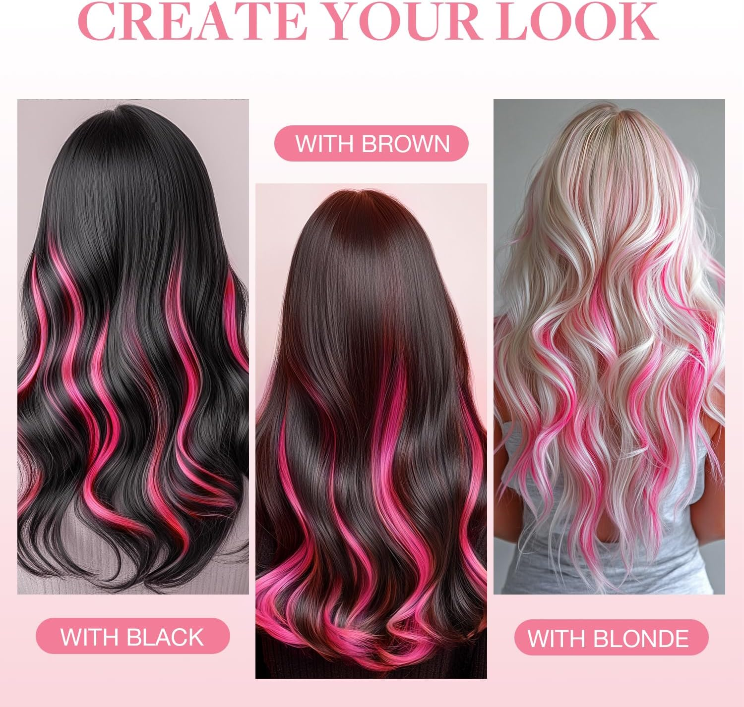 GOO GOO Tape in Hair Extensions, Colored Human Hair Extensions Tape In, 16Inch 25G 10Pcs, Hot Pink, Skin & Hair Friendly, Seamless Straight Real Remy Hair