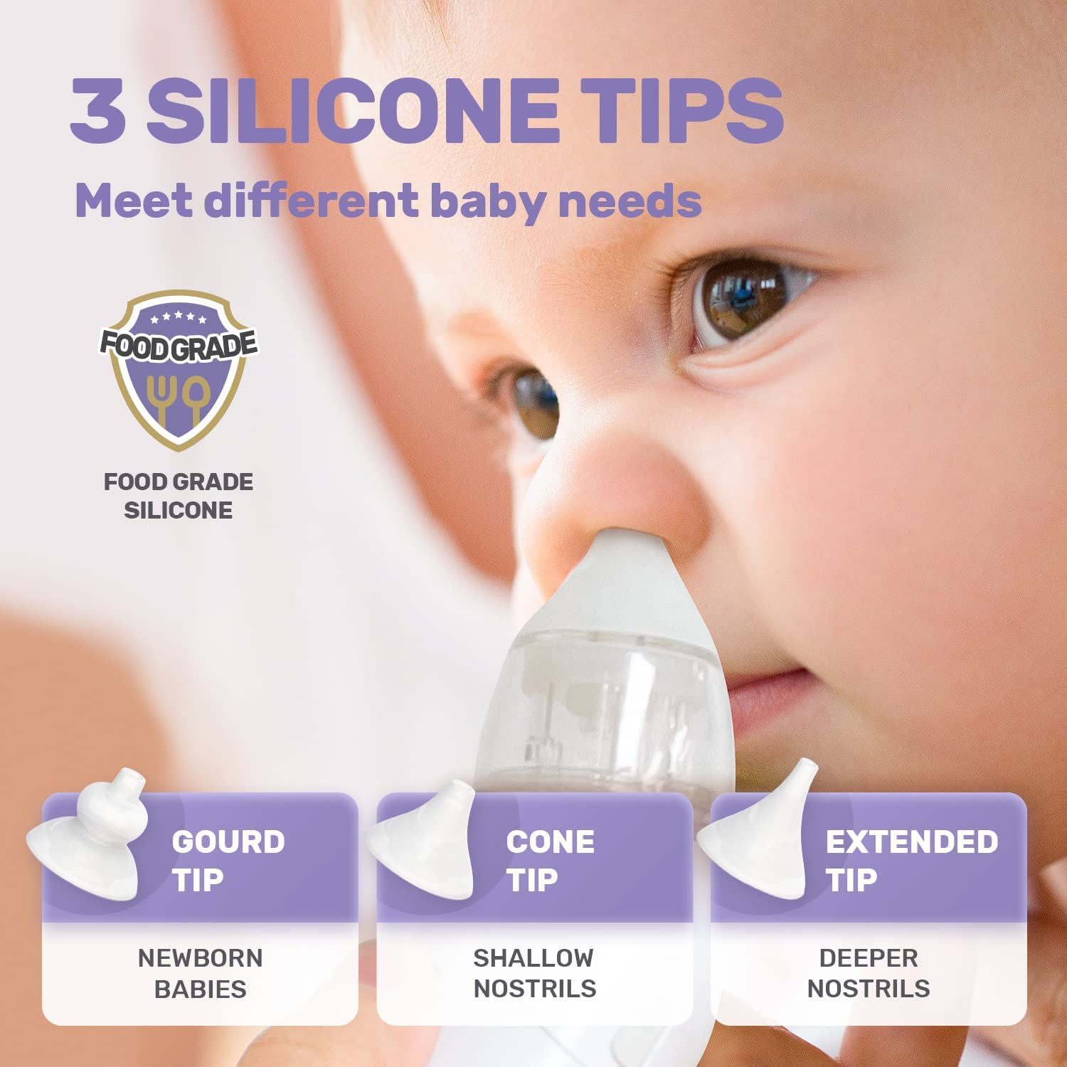 Electric Nasal Aspirator for Baby Nose Sucker,3 Different Nose Suction Nozzles, 3 Modes Snot Sucker for Baby, Deeply Nose Cleaner the Booger / Mucus / Snot,Babies Toddlers Newborn Essentials (White) image number 4