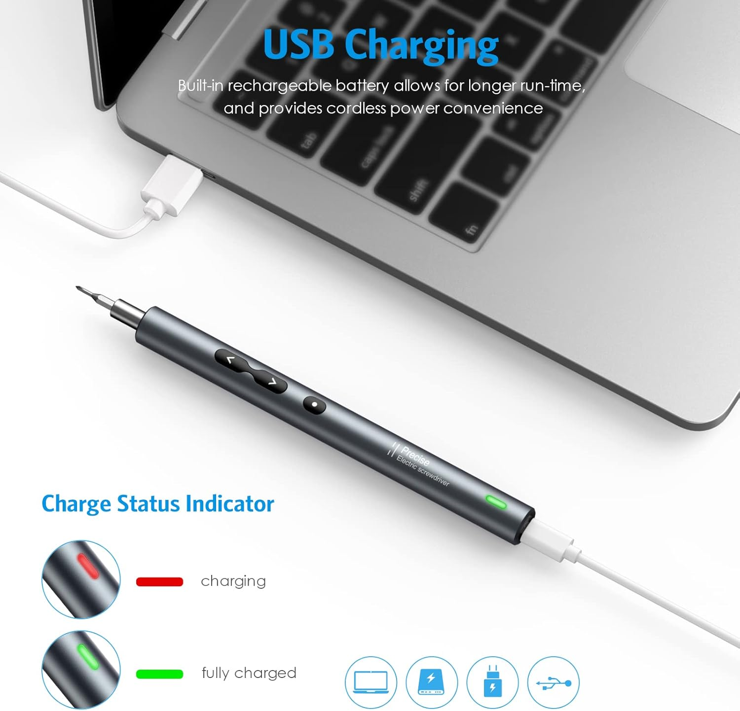 Upgraded 28 in 1 Mini Electric Screwdriver, Precision Power Screwdriver Set, Portable Magnetic Repair Tool Kit with 3 LED Lights USB Cable, 0.45-0.5Nm Electric Torque for Phones Watch Tablet image number 6