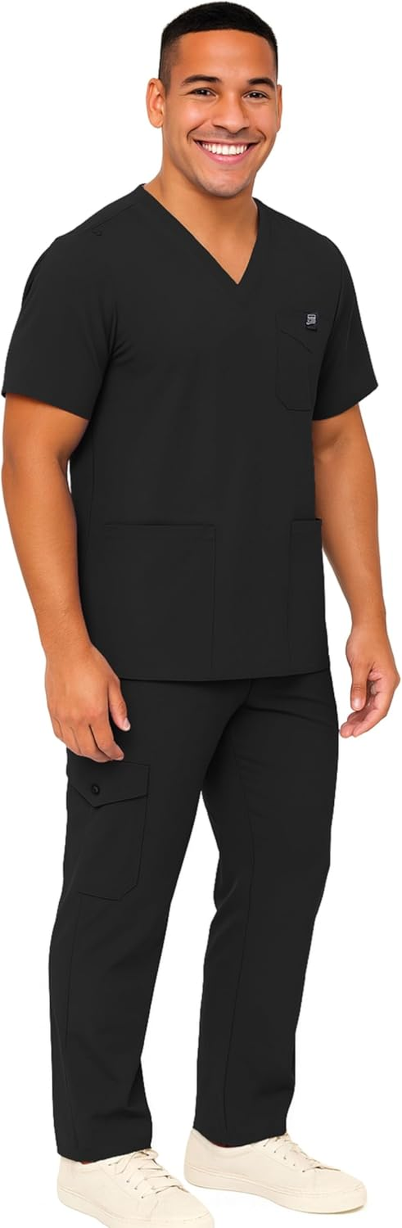 M&M SCRUBS Men'S Scrub Set &ndash; Stretch V-Neck Multi-Pocket Mens Medical Uniform Scrubs Top & Cargo Pants image number 4