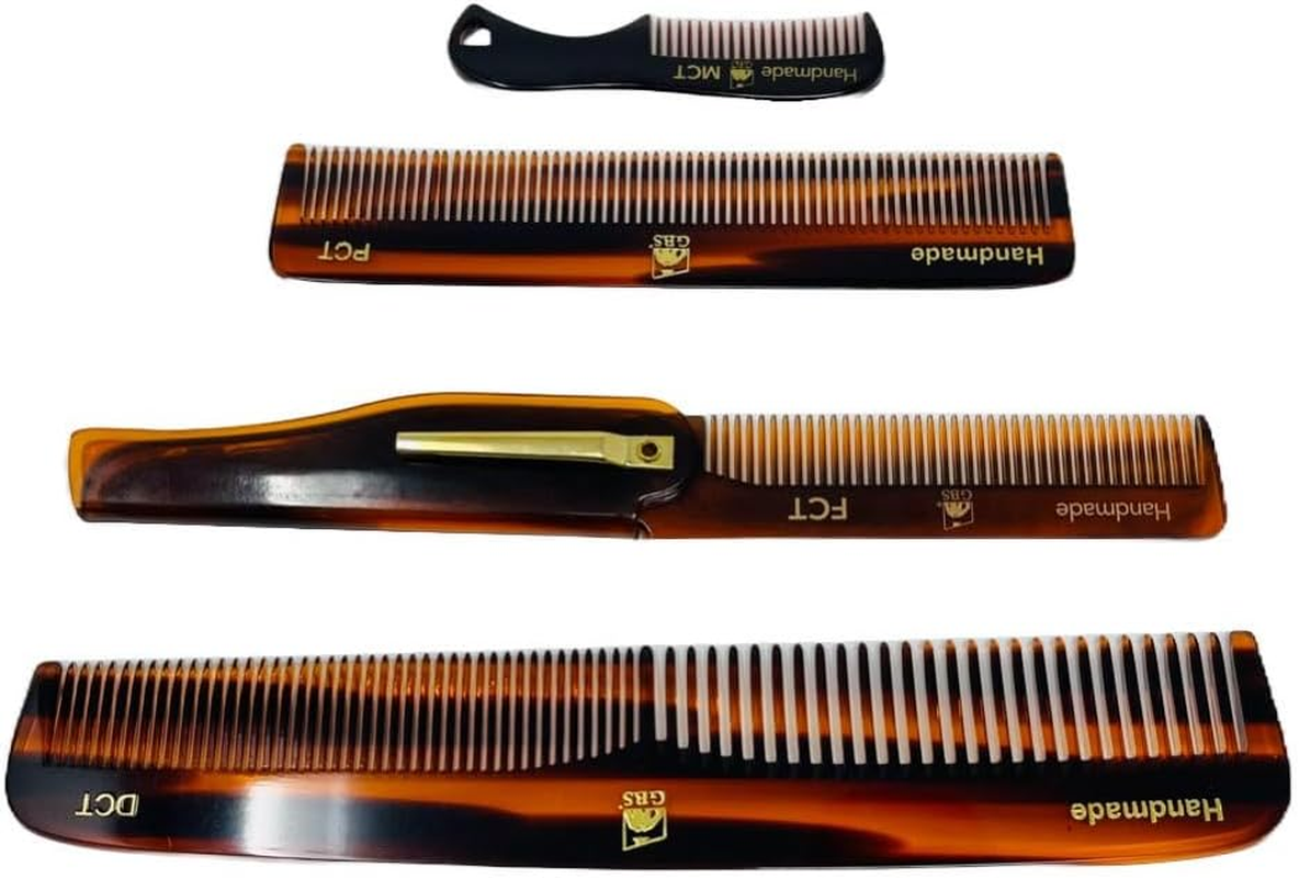 G.B.S Handmade Stylish Comb Set- Hair Styling Grooming for Men, Women Fine Toothed Tortoise Combs Pack of 4 1 DCT Dressing, 1 FCT Folding, 1 PCT Pocket & 1 MCT Mustache Comb image number 3