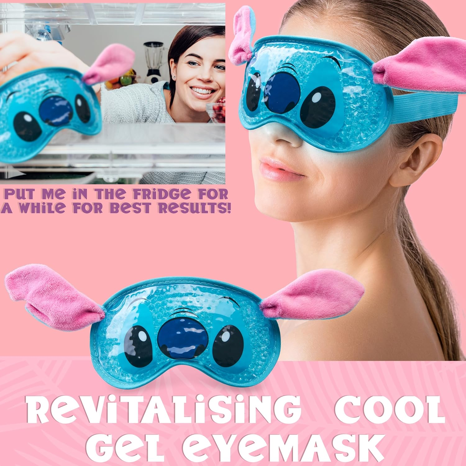Disney Stitch Cooling Eye Mask & Beauty Accessories Set with Claw Clip Skincare Headband Cooling Eye Pads, Pampering Beauty Gifts for Women (Blue) image number 1