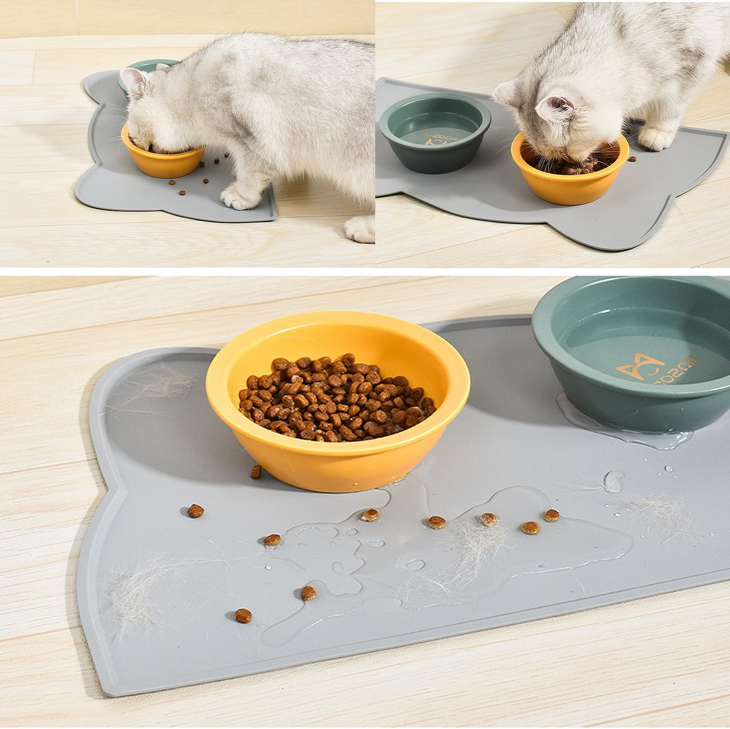 Lxcshljx 2Pcs Pet Feeding Mat, Silicone Cat Food Mat, 24*44 Cm Floor Non-Slip Dog Food Mat, Waterproof Pet Water Bowl Tray Cushion with Raised Edge, Pet Placemat to Prevent Food Spills, Water Runoff image number 3