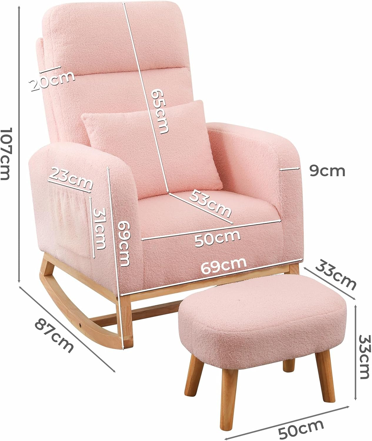 Levede Rocking Chair Nursery with Ottoman, Nursing Armchair Recliner with Footrest, Boucle Sherpa Fleece Rocker Occasional Reading Chairs for Living Room,Bedroom, Side Pocket High Backrest Footstool