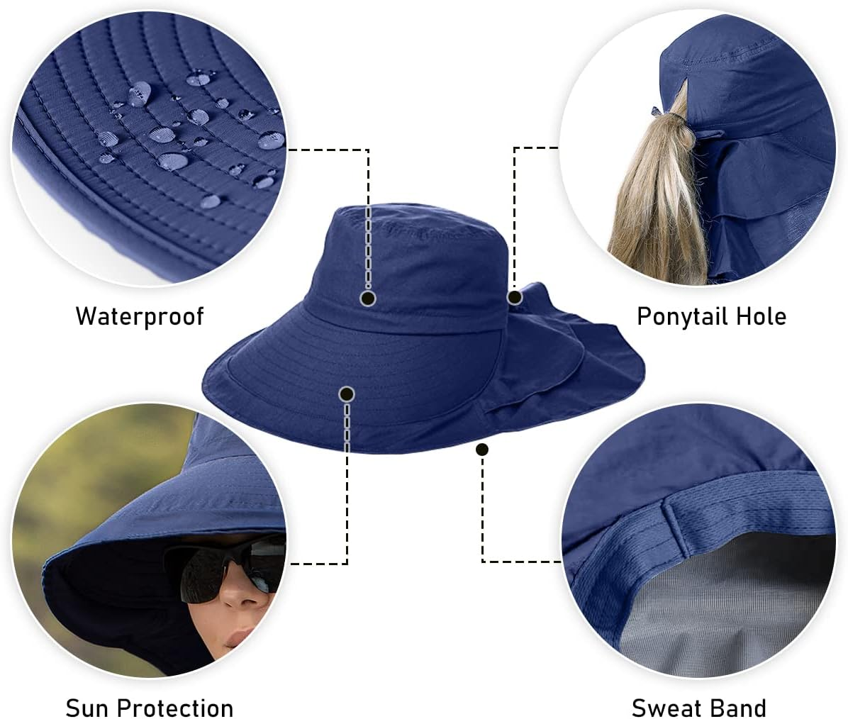 ZEXIAN Womens Sun Hat UPF 50+ Wide Brim and Ponytail Hole, Hiking Safari Hat with Neck image number 4