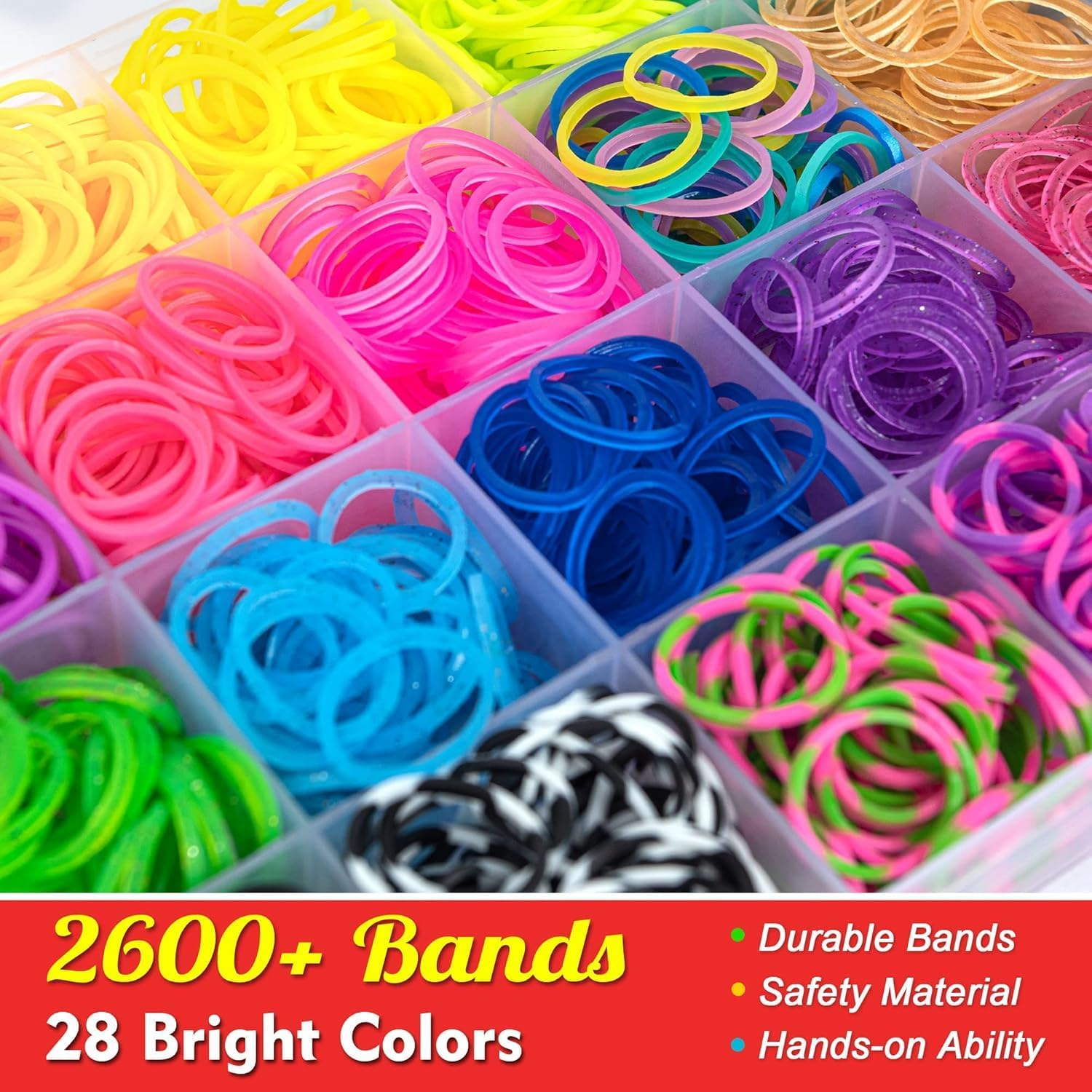 Inscraft 2600+ Loom Bands Kit，Friendship Bracelet & Jewellery Making Kit with 28 Colours, 100 Clips, 152 Beads, 20 Pendants, Rubber Bands for DIY Bracelets, Kids Crafts, and Creative Gifts image number 2
