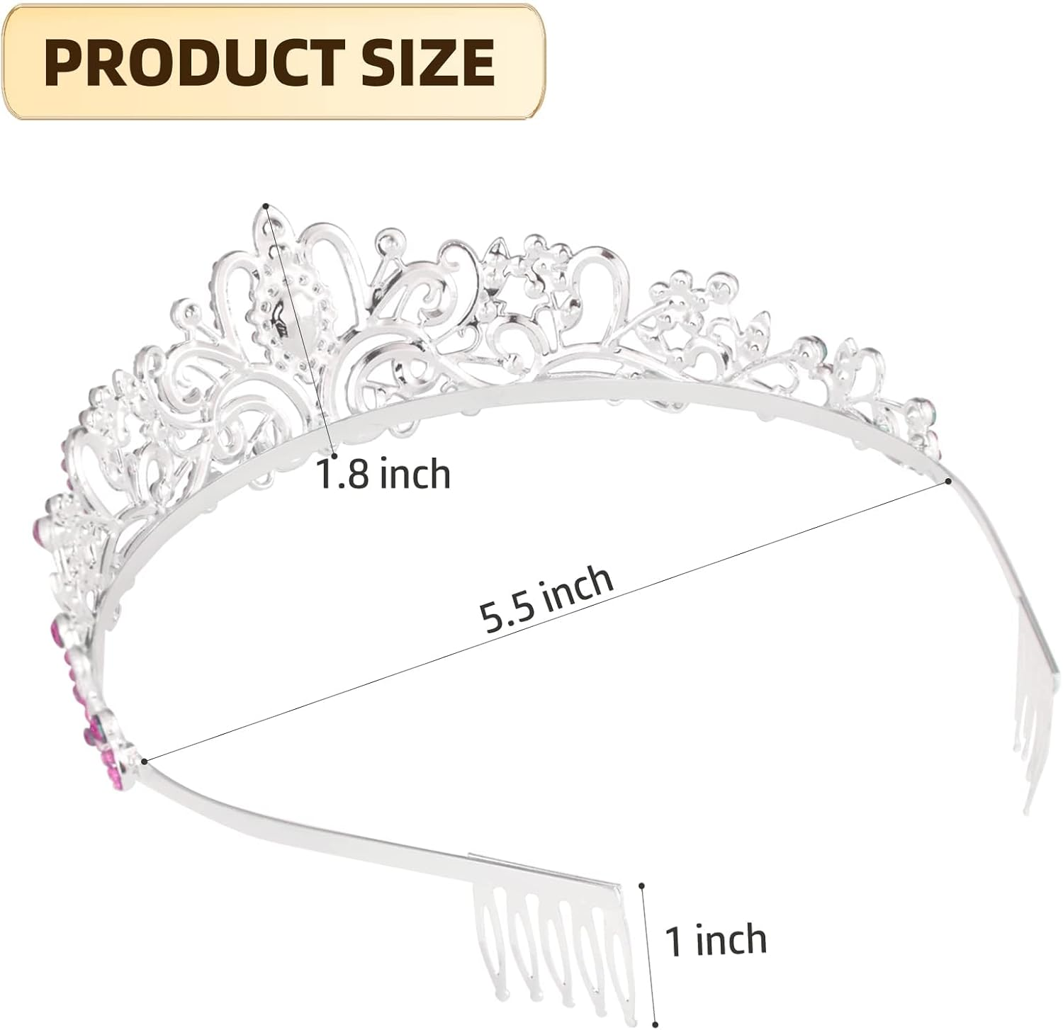 Crystal Crowns for Women, Tiara Hair Accessories Rhinestones Princess Headbands with Comb for Wedding Quinceanera Pageant Birthday Party image number 4