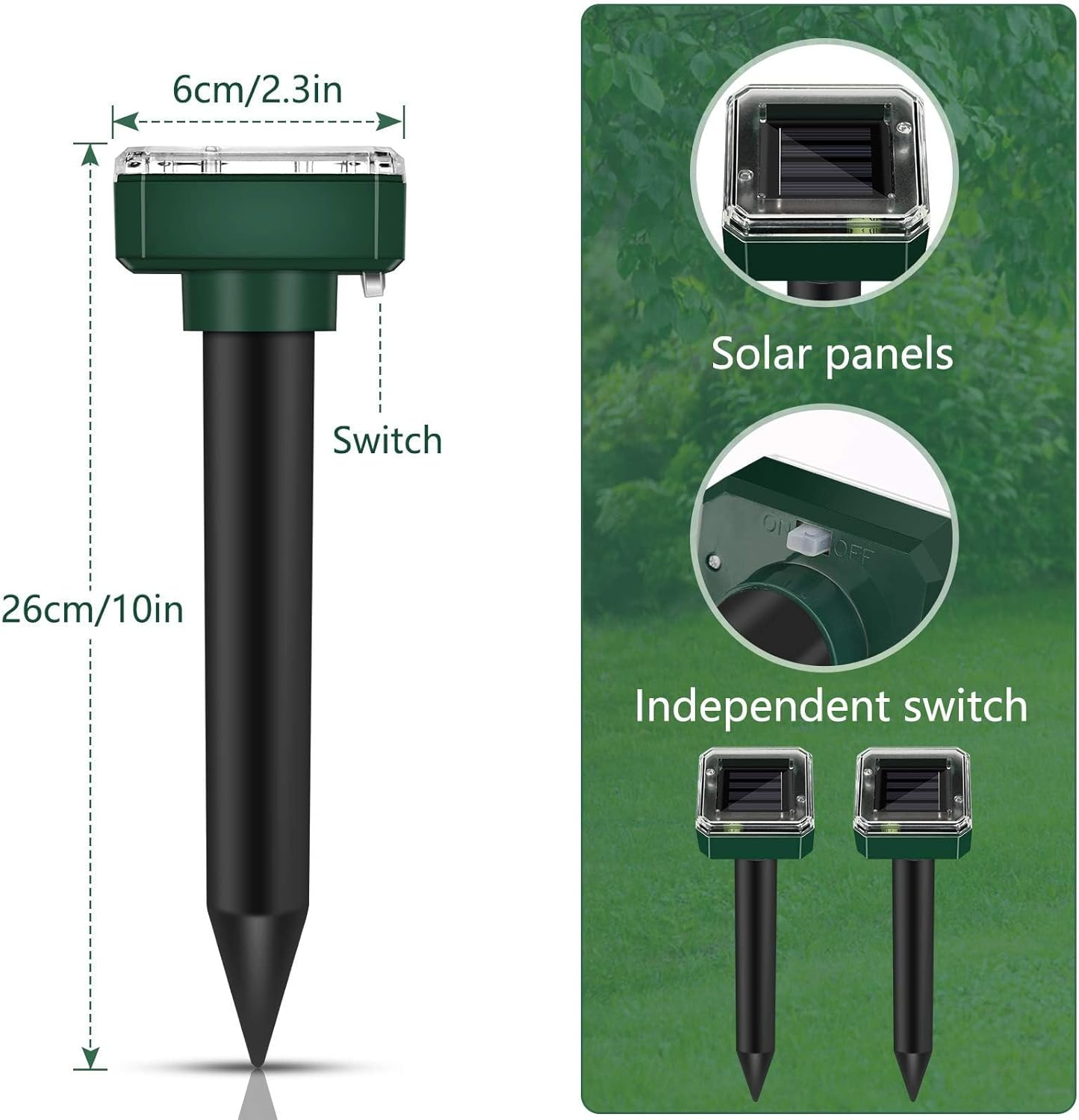 Mole Repeller, Solar Powered Animal Scarer Repellent for Garden, IP65 Waterproof Pest Repeller for Gopher, Vole & Snake, High Sensitive Animal Repeller for Lawn Garden Yards (2Pack) image number 2