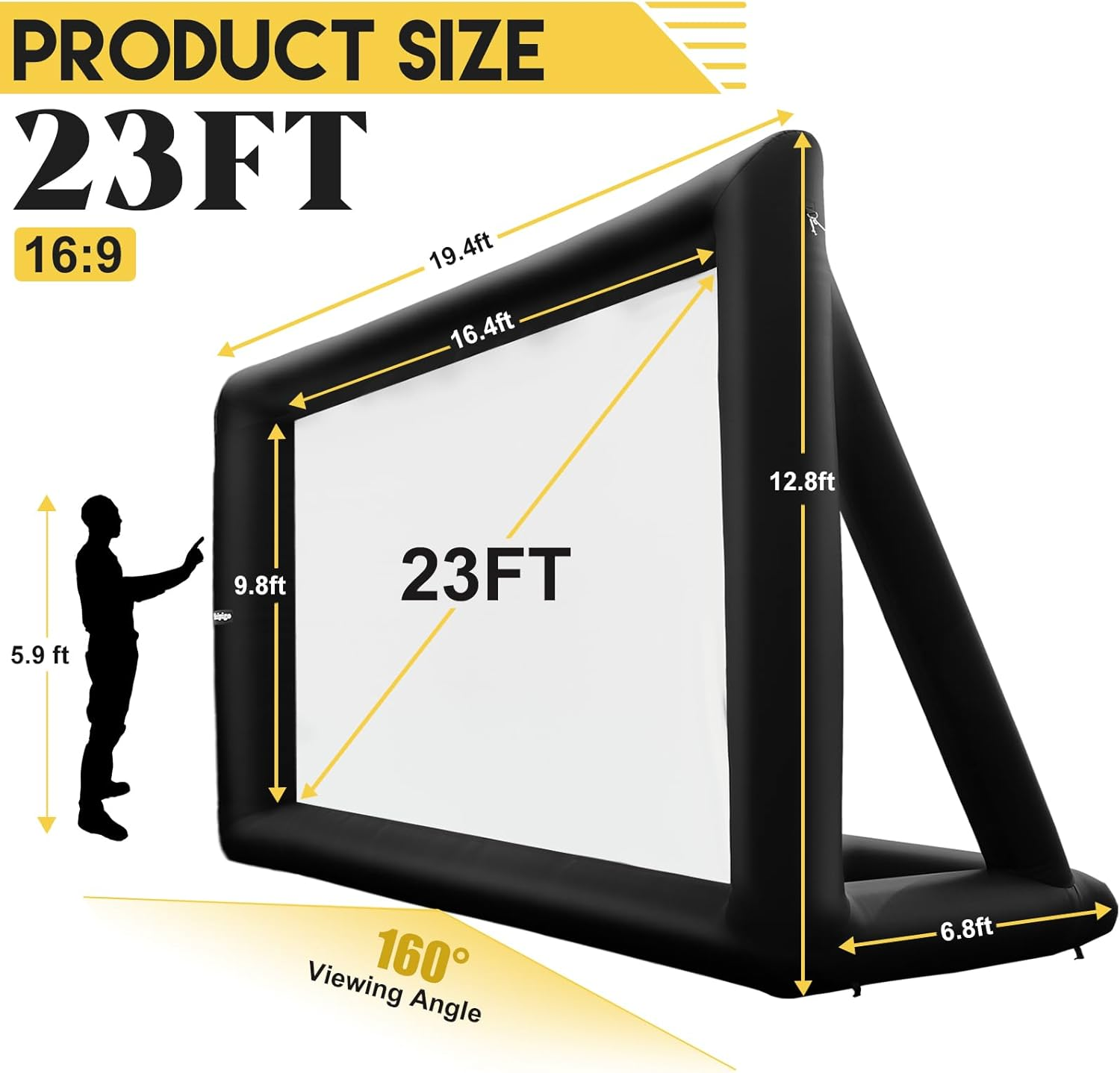 23 FT Inflatable Projector Screen Outdoor Inflatable Movie Screen Outdoor with Air Blower & Storage Bag,Front and Rear Projection for Backyard Movie Night,Tv Football Games Screening