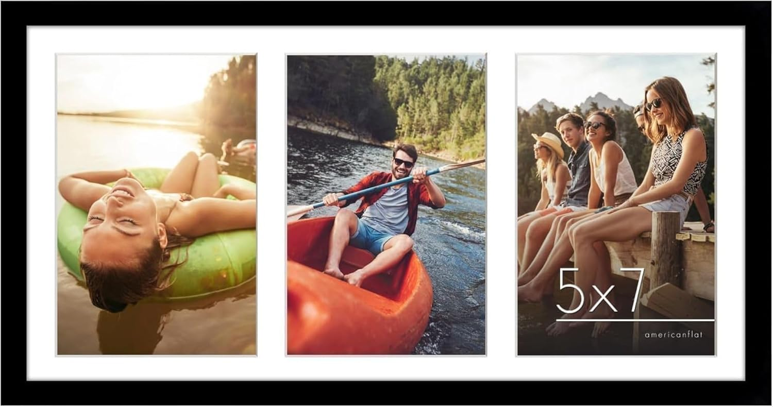 Americanflat 8X16 Collage Picture Frame with 3 5X7 Displays in Black with Shatter Resistant Glass image number 3