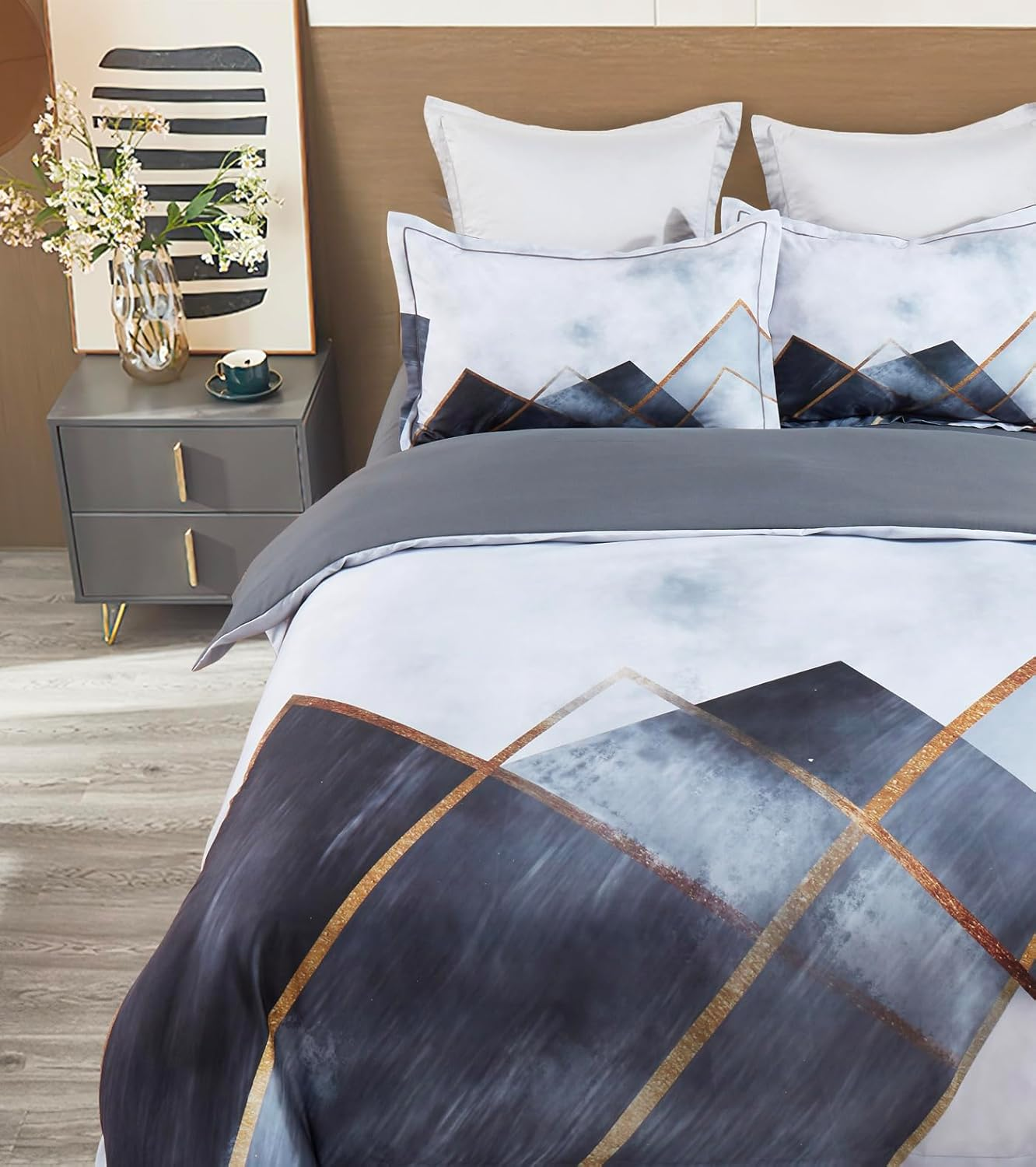 Modern Quilt/Doona/Duvet Cover Set (Queen/King/Super King Size Bed) (Grey-Shades, Queen) image number 2