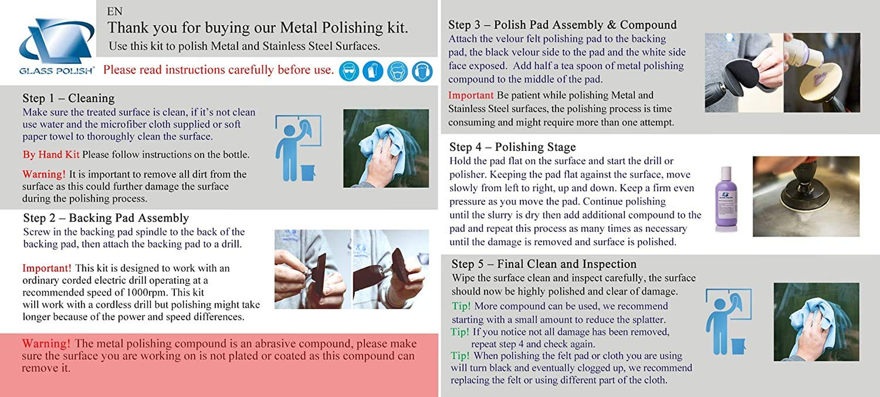 Glass Polish (50Ml) Metal & Stainless Steel Hand Polishing Kit for Easy Clean, Polish, Shine and Protect - GP32001