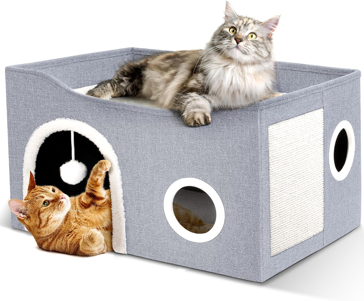 Heeyoo Cat House for Indoor Pets - Large Bed Cave with Fluffy Ball and Scratch Pad, Foldable Condos, Cubes, Hideaway, Covered Bed image number 2