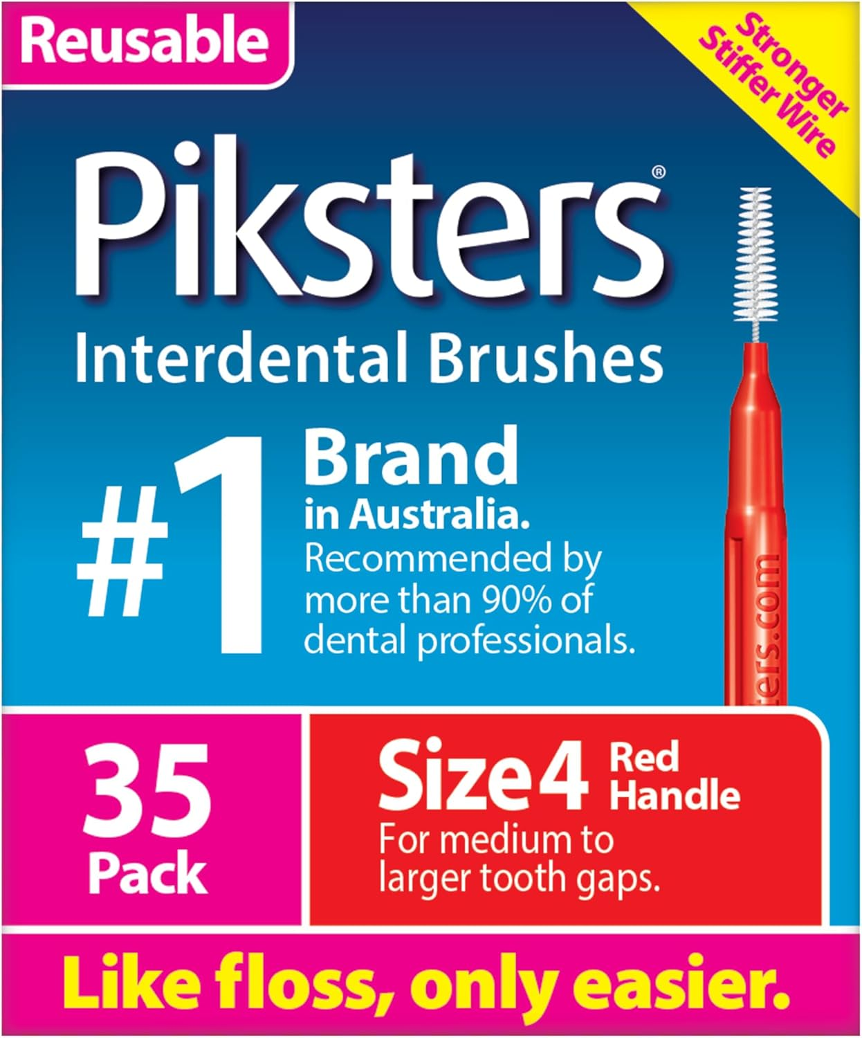 Piksters Interdental Brushes, Size 4, Interdental Tooth Brush for Medium to Large Gaps, Gum Soft Bristles for Plaque Removal, Safe for Braces (35 Pk) - Blue image number 7